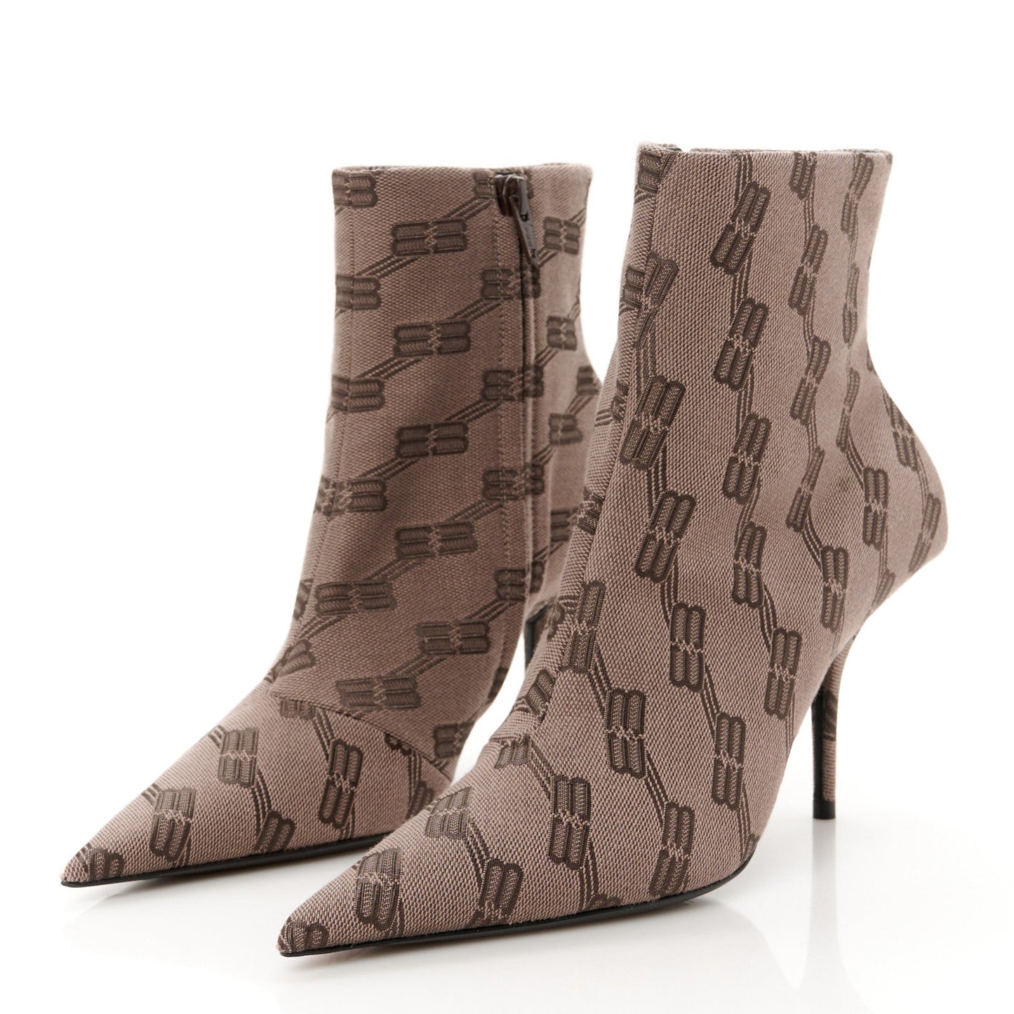 Balenciaga Jacquard BB Monogram Knife 80mm Bootie 37 Dark Mink Grey Dark Brown