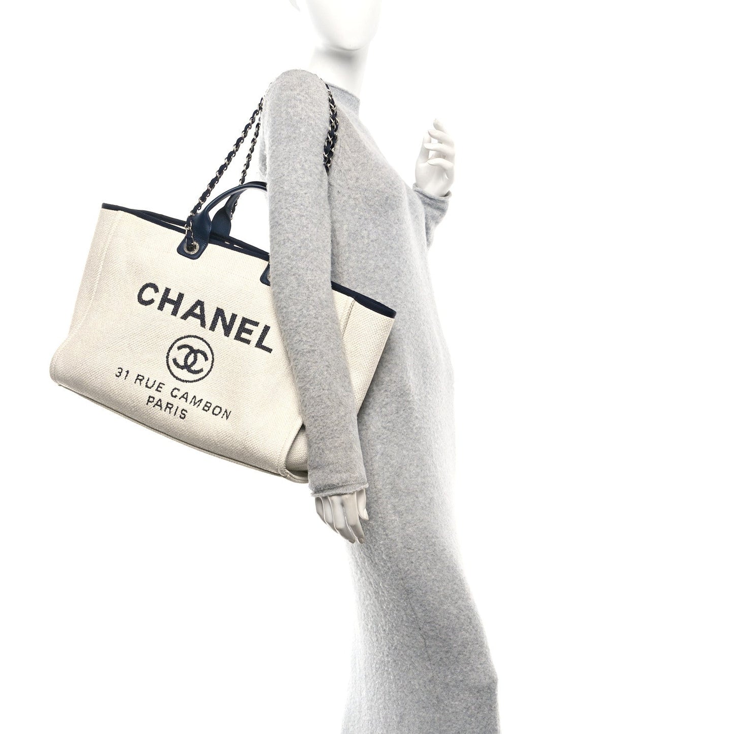 Chanel Woven Straw Raffia Extra Large Deauville Tote White Navy