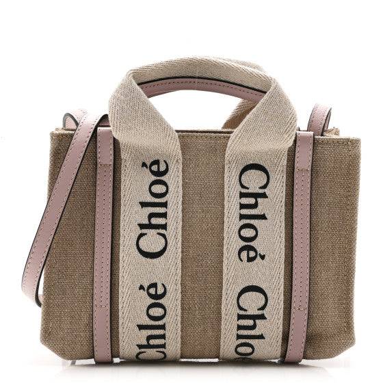 Chloe Cotton Calfskin Mini Woody Ribbon Tote  White Pink