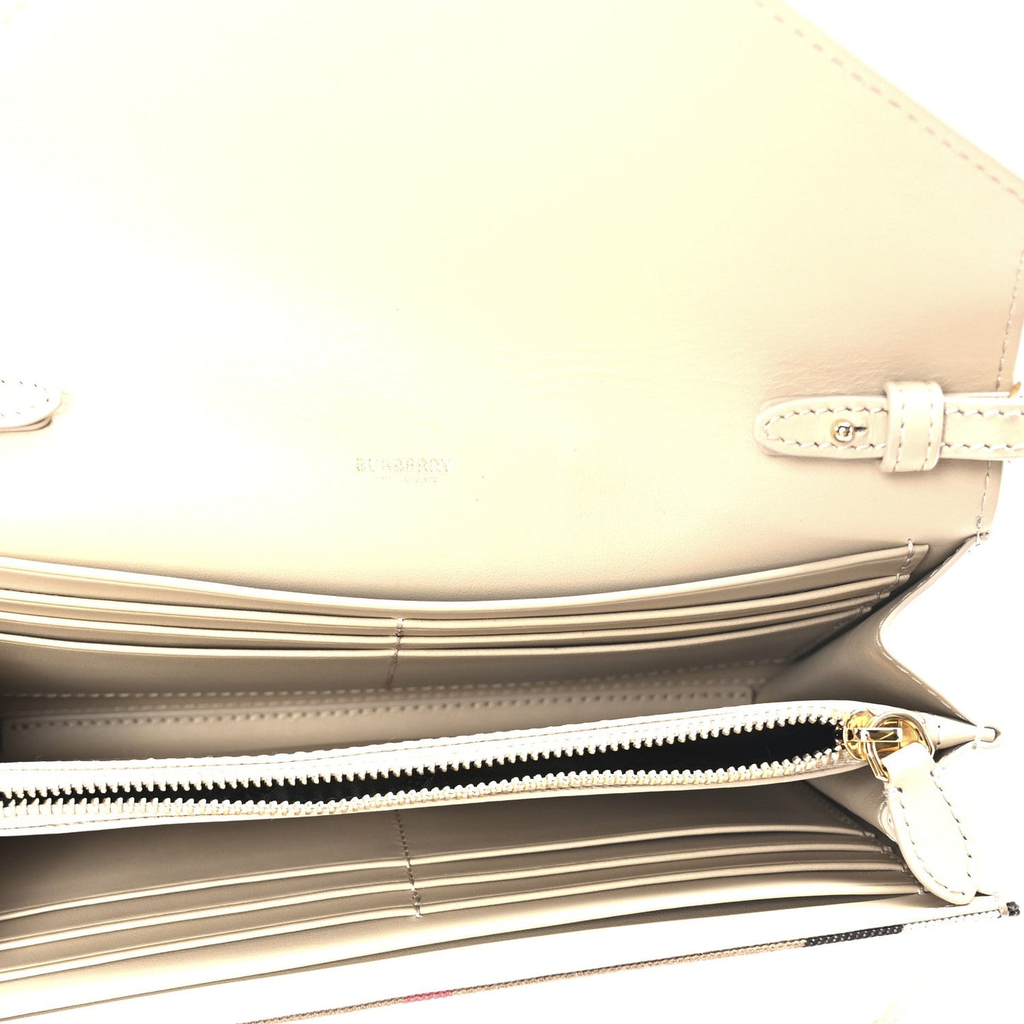 Burberry Calfskin House Check Hannah Wallet with Detachable Strap Beige