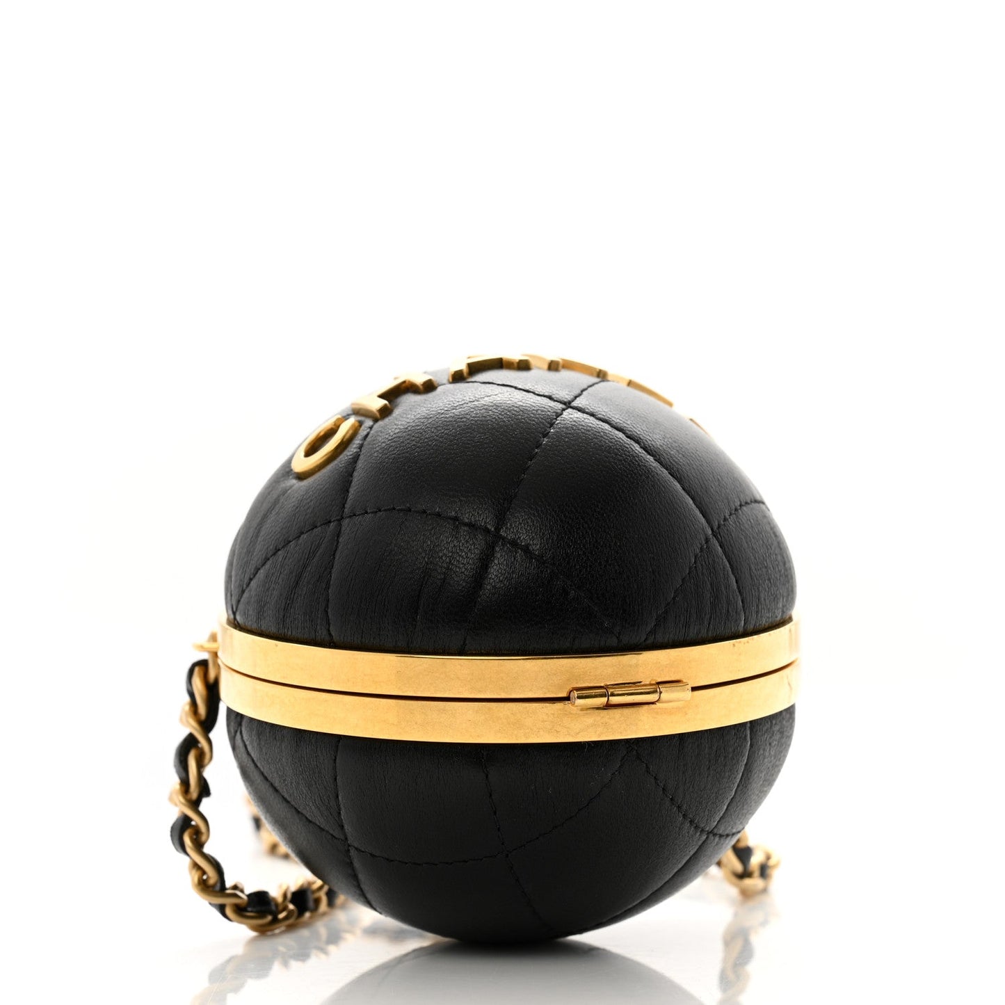 Chanel Lambskin Quilted Sphere Minaudiere Chain Clutch Black