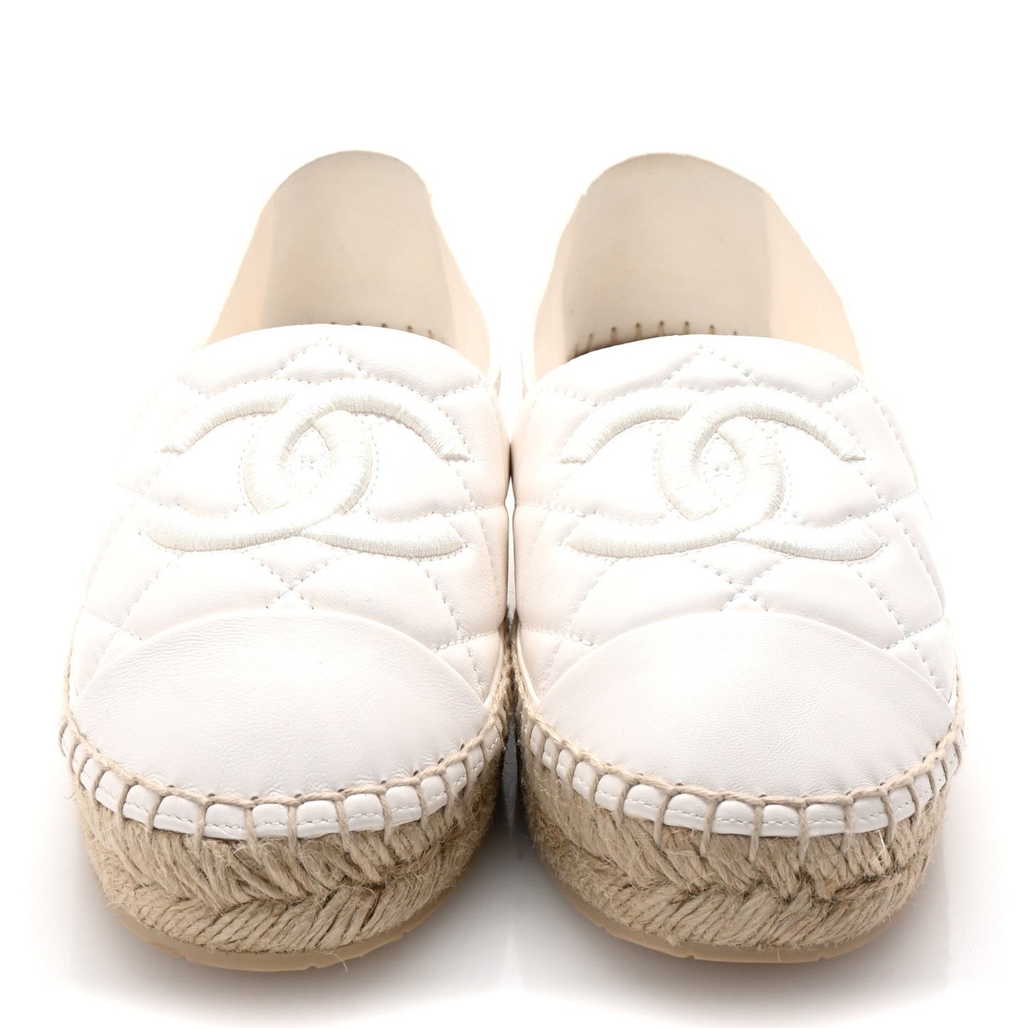 Chanel Lambskin Quilted CC Espadrilles 41 White