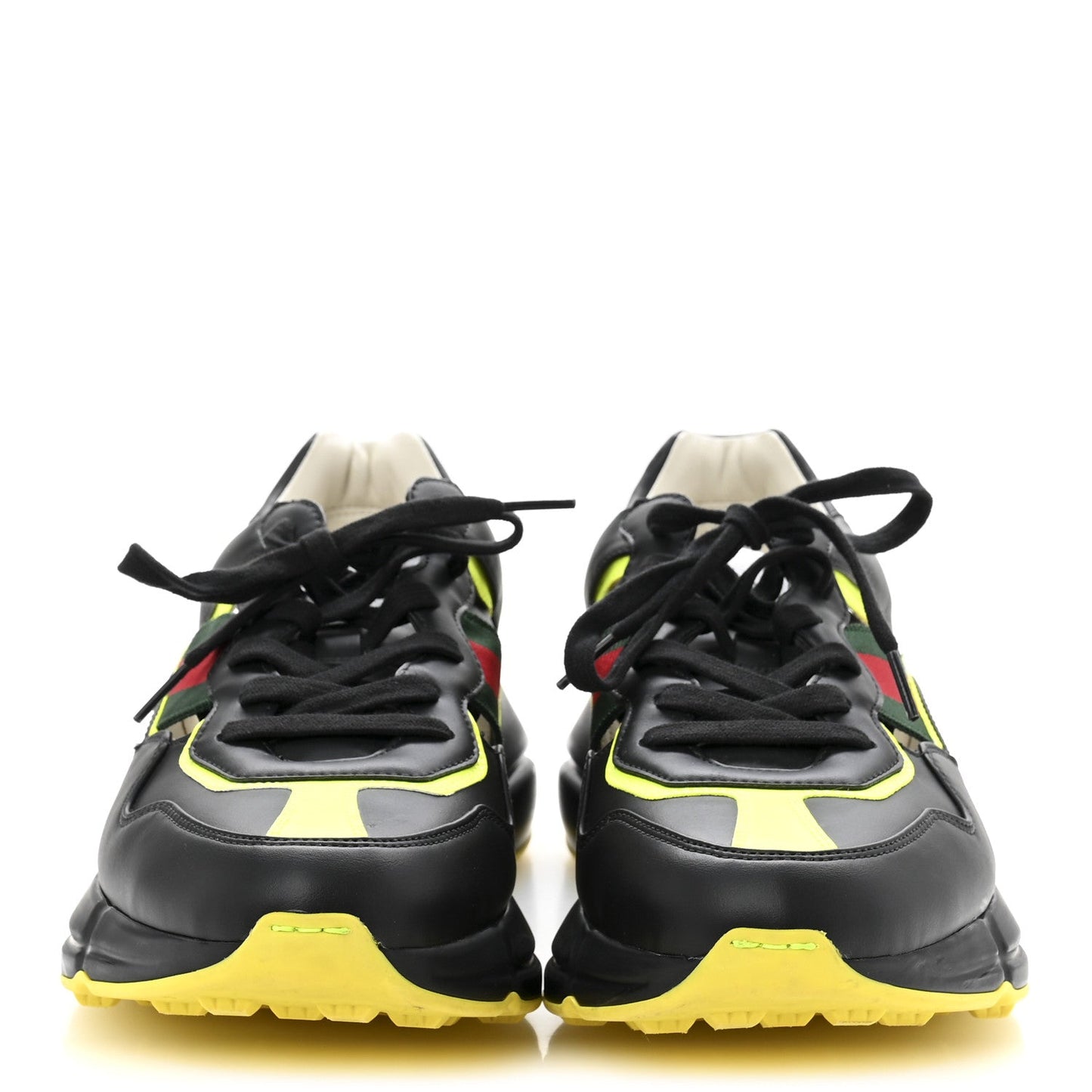 Gucci Demetra Web Mens Rhyton Cut Out Sneakers 10 Black Yellow Fluo