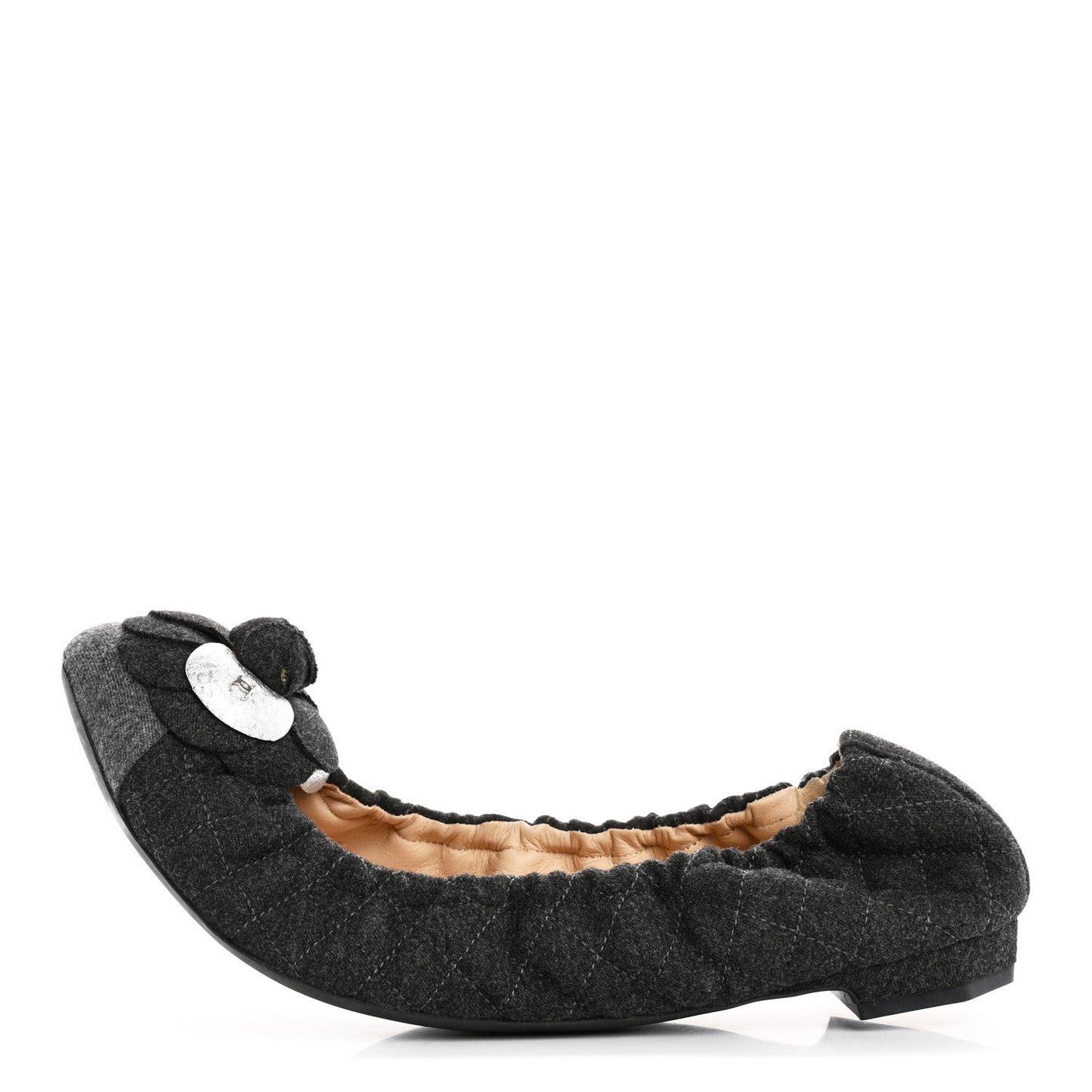 Chanel Tweed Quilted Camellia Cap Toe Ballerina Flats 40 Grey