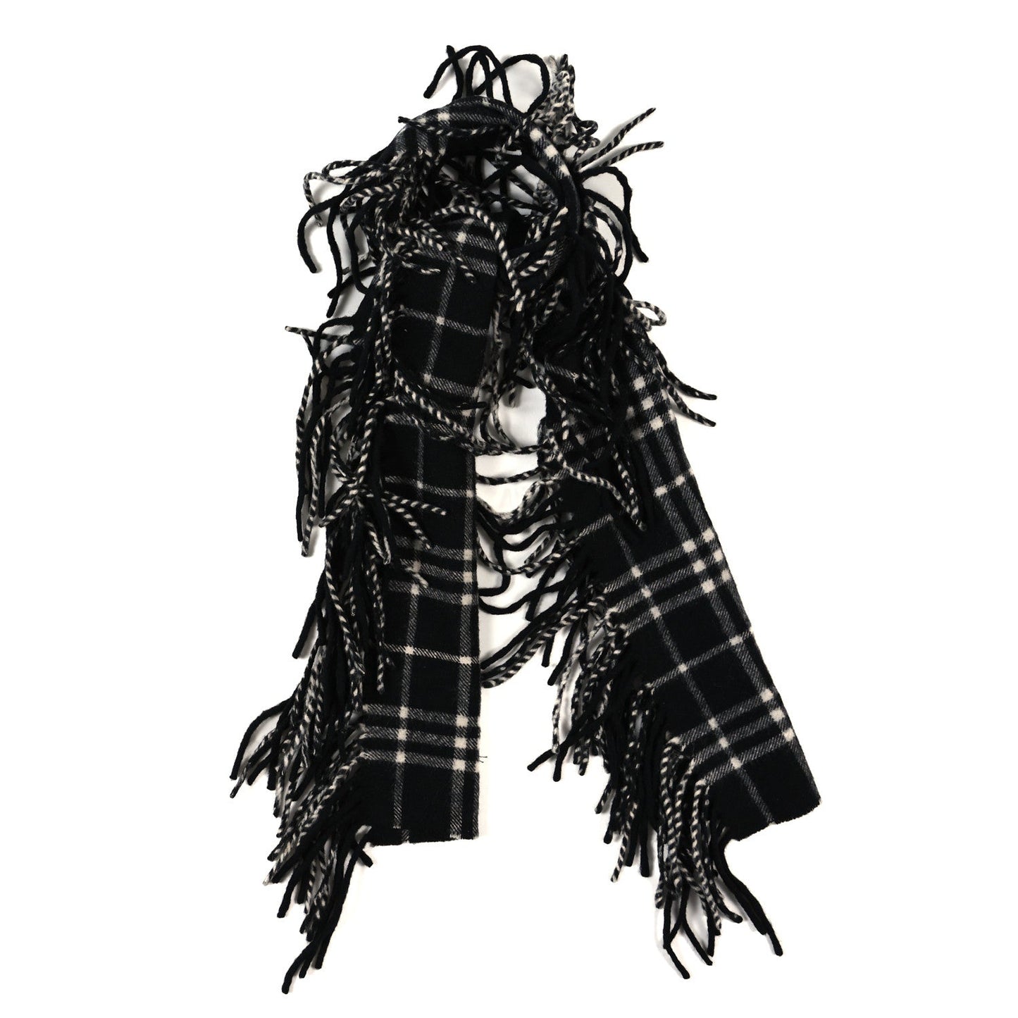 Burberry Cashmere Check Happy Fringe Scarf Black Calico