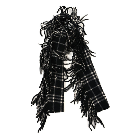 Burberry Cashmere Check Happy Fringe Scarf Black Calico