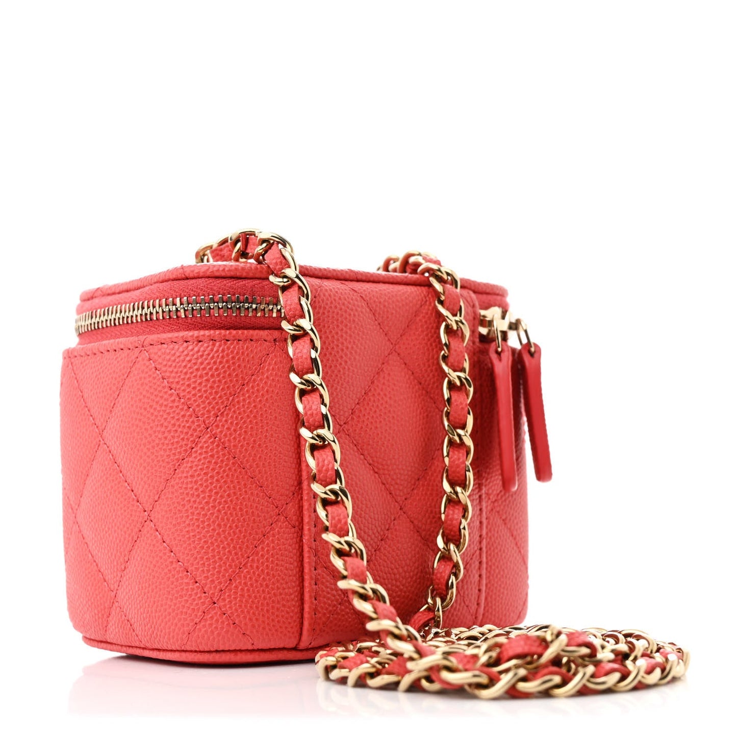 Chanel Caviar Quilted Mini Vanity Case With Chain Red