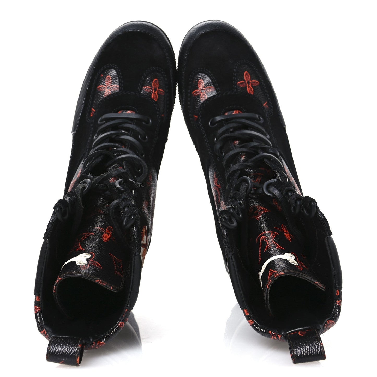 Louis Vuitton Suede Calfskin Catogram Laureate Platform Desert Boots Black Marron