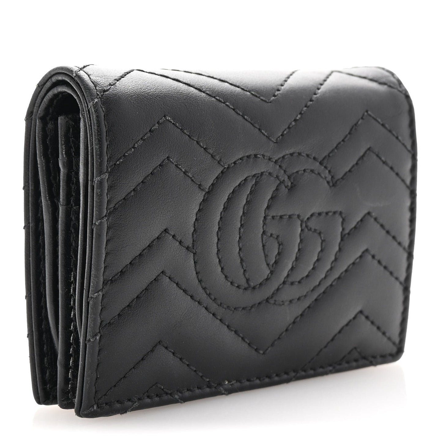 Gucci Calfskin Matelasse GG Marmont Card Case Wallet Black