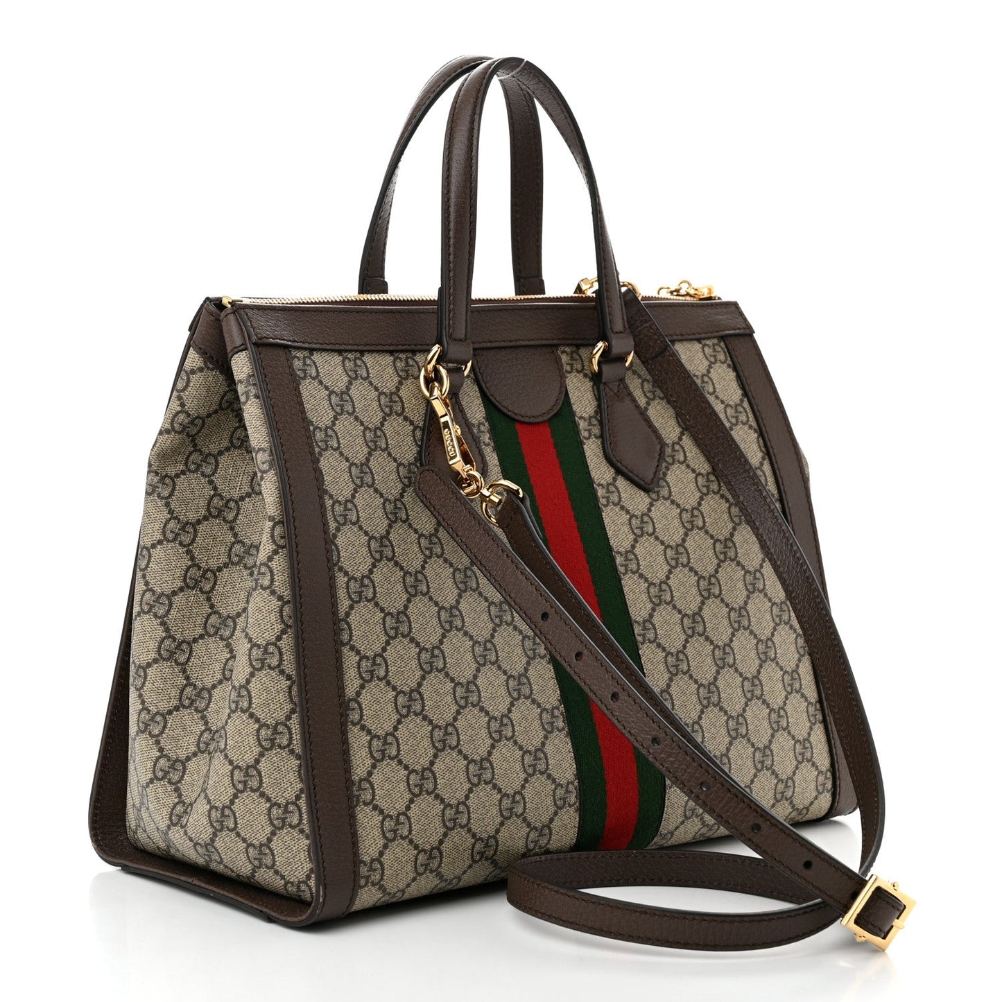 Gucci GG Supreme Monogram Web Medium Ophidia Tote Bag Brown