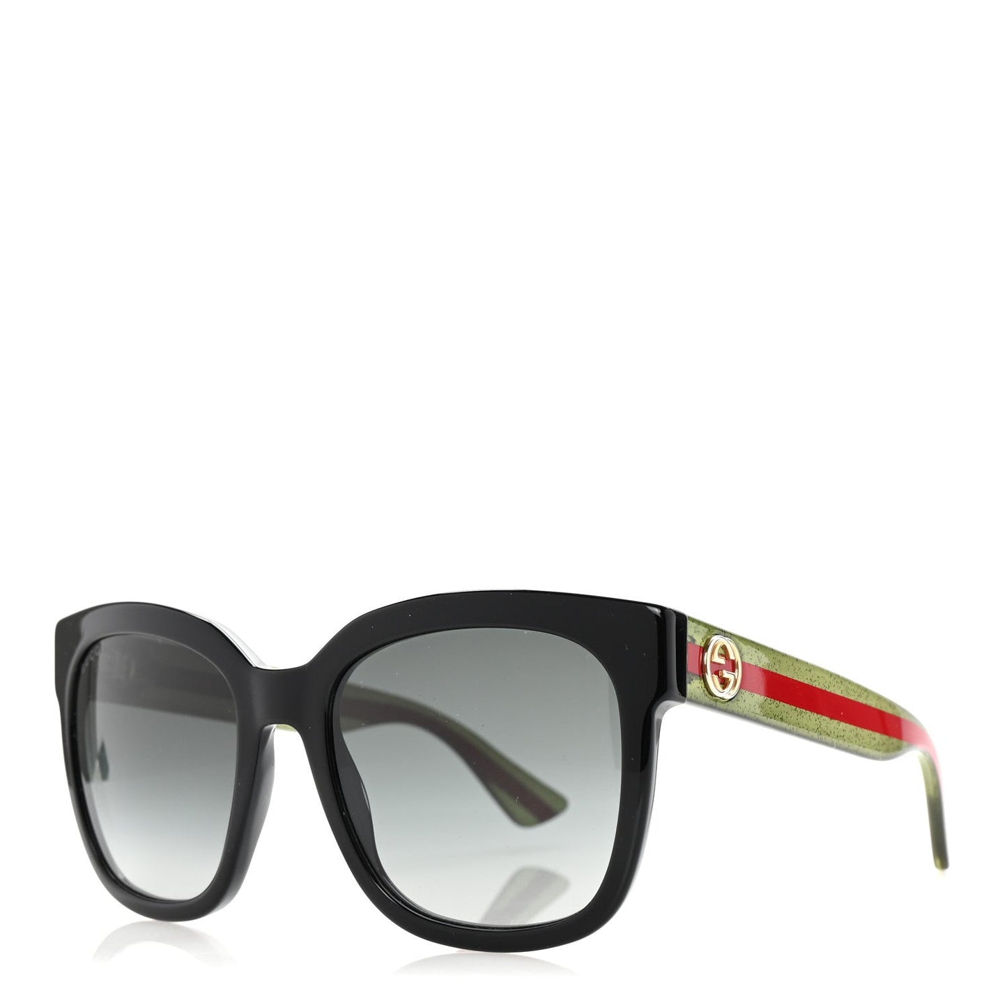 Gucci Acetate Square Frame Web Glitter Sunglasses GG0034S Black Green