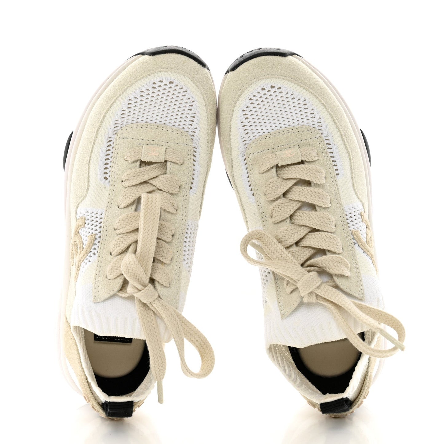 Chanel Mesh Suede Fabric Womens CC Sneakers 36 White Ivory Light Beige