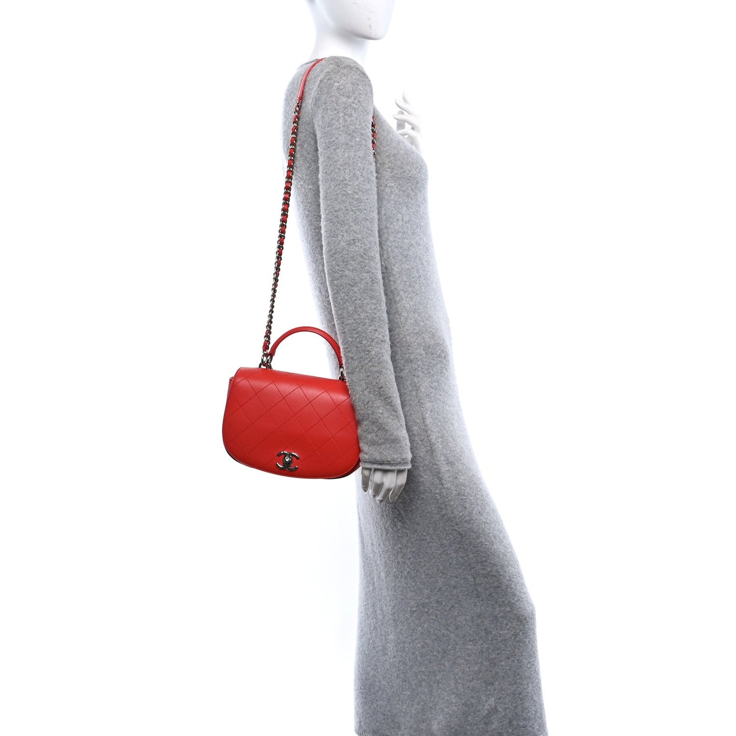 Chanel Calfskin Stitched Small Ring My Bag Flap Crossbody Red