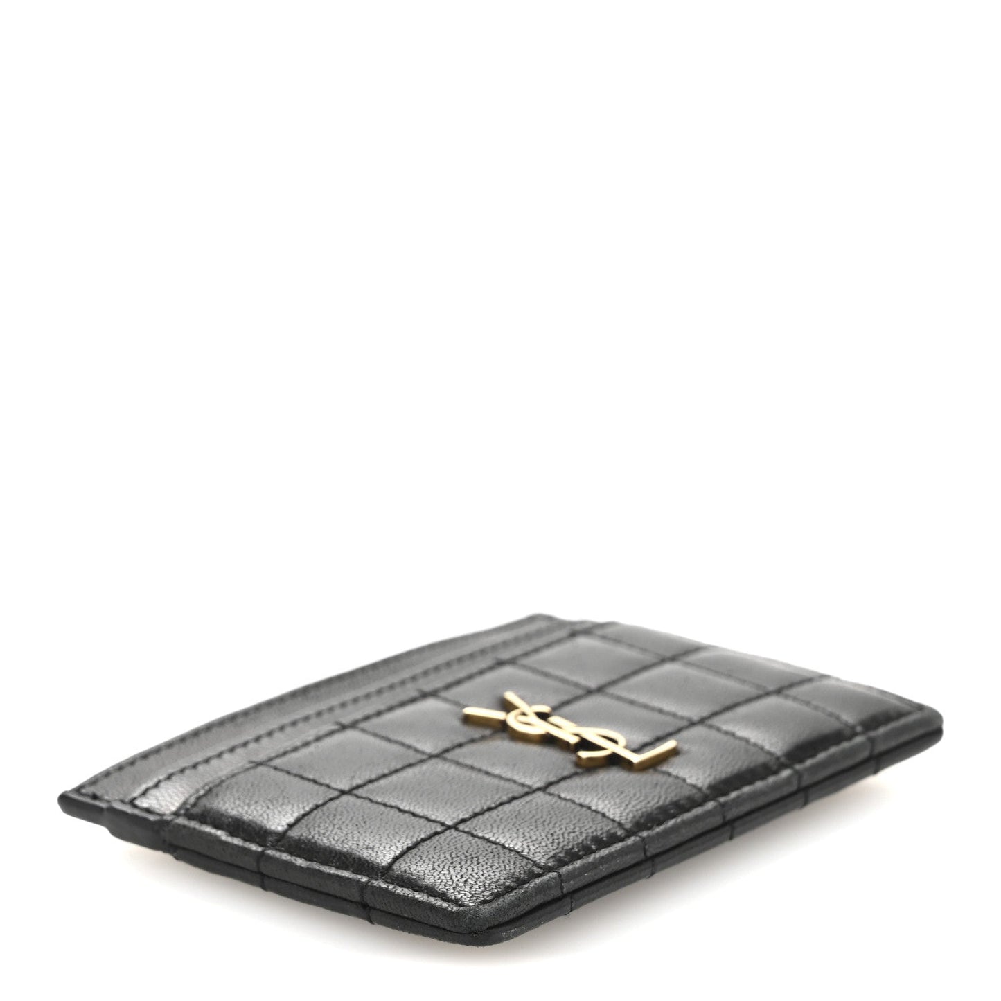 Saint Laurent Lambskin Carre Quilted Cassandre Credit Card Case Black