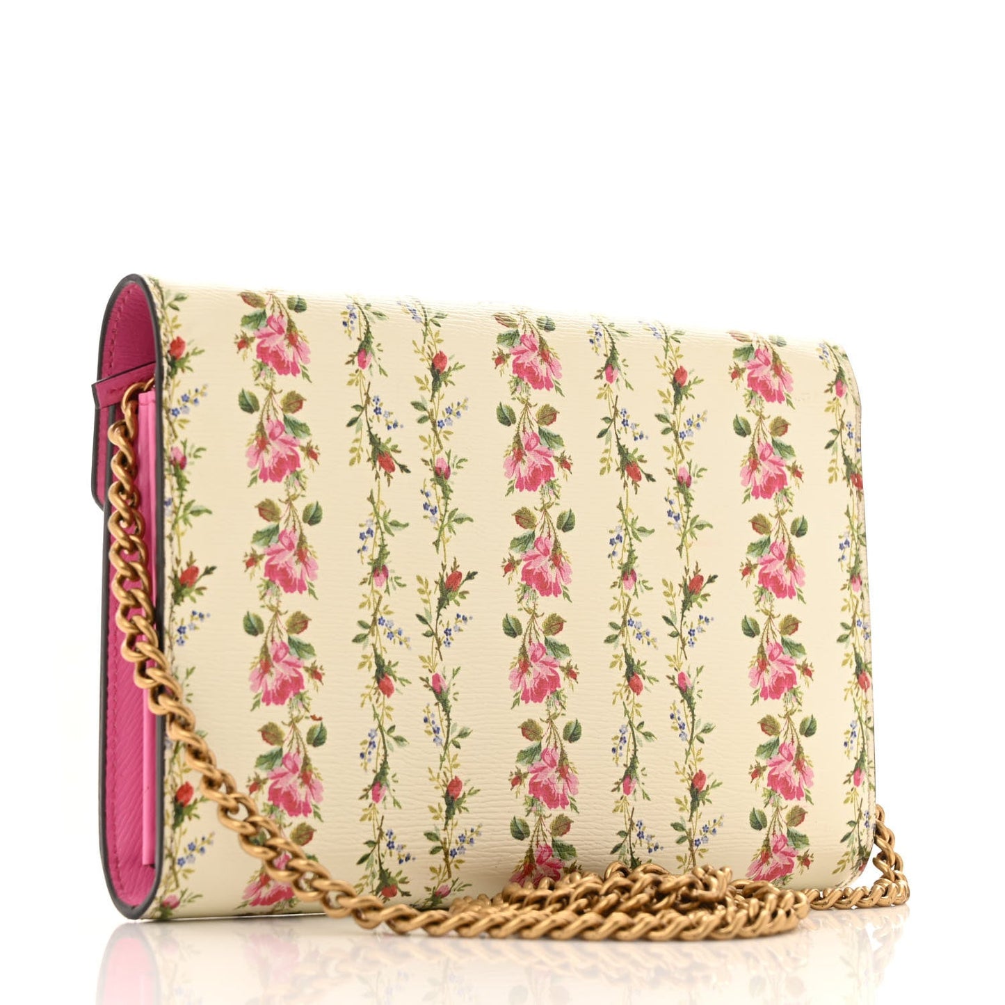 Gucci Calfskin Floral Print Mini Dionysus Chain Wallet Ivory Pink