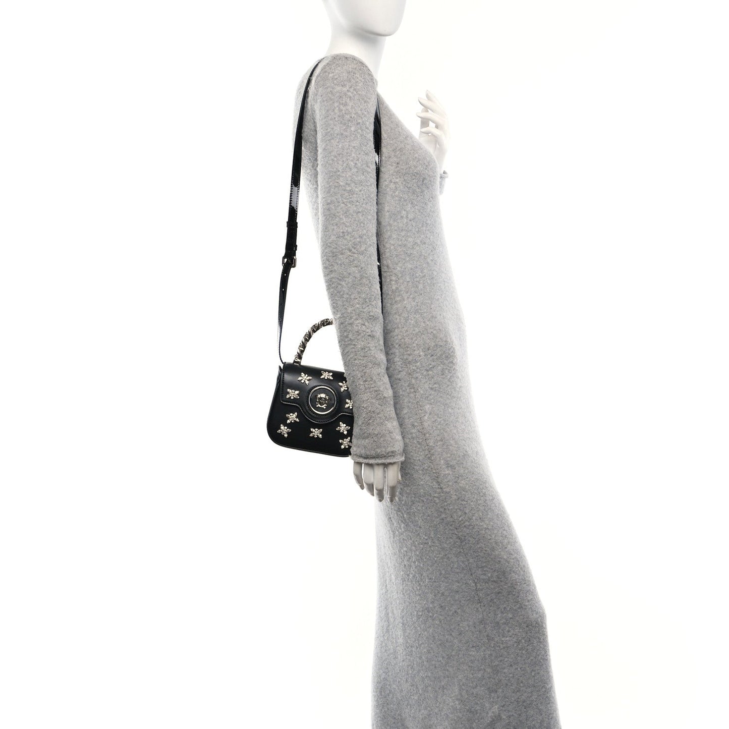 Versace Calfskin Crystal Embellished Mini La Medusa Bag Black