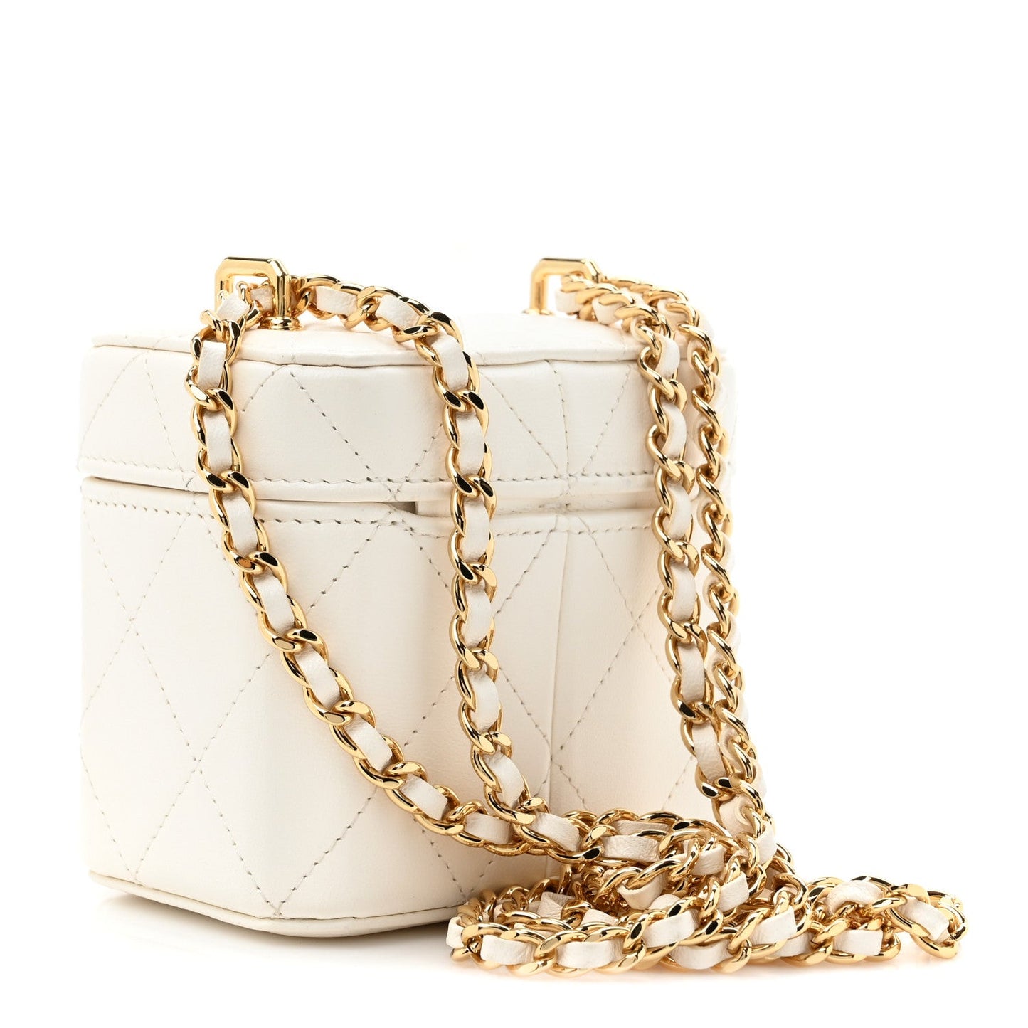 Chanel Lambskin Quilted Vanity Clutch With Chain White