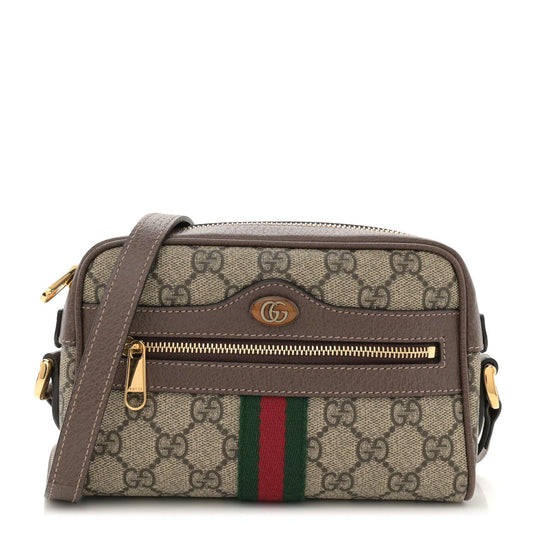 Gucci GG Supreme Monogram Web Mini Ophidia Shoulder Bag Brown