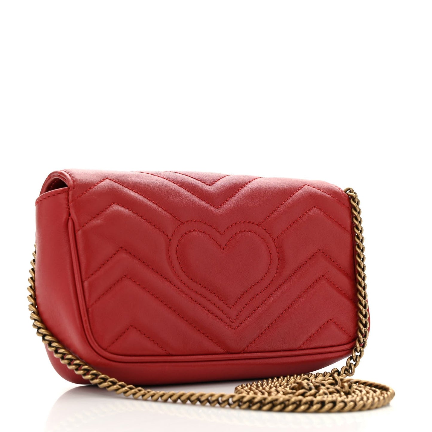 Gucci Calfskin Matelasse Super Mini GG Marmont Shoulder Bag Hibiscus Red