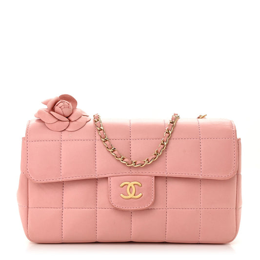 Chanel Lambskin Quilted Mini Chocolate Bar Camellia Flap Pink