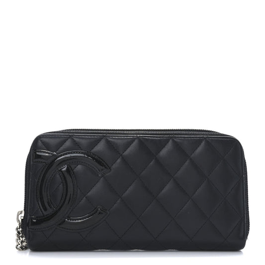 Chanel Calfskin Quilted Cambon Large Gusset Zip Around Wallet Black