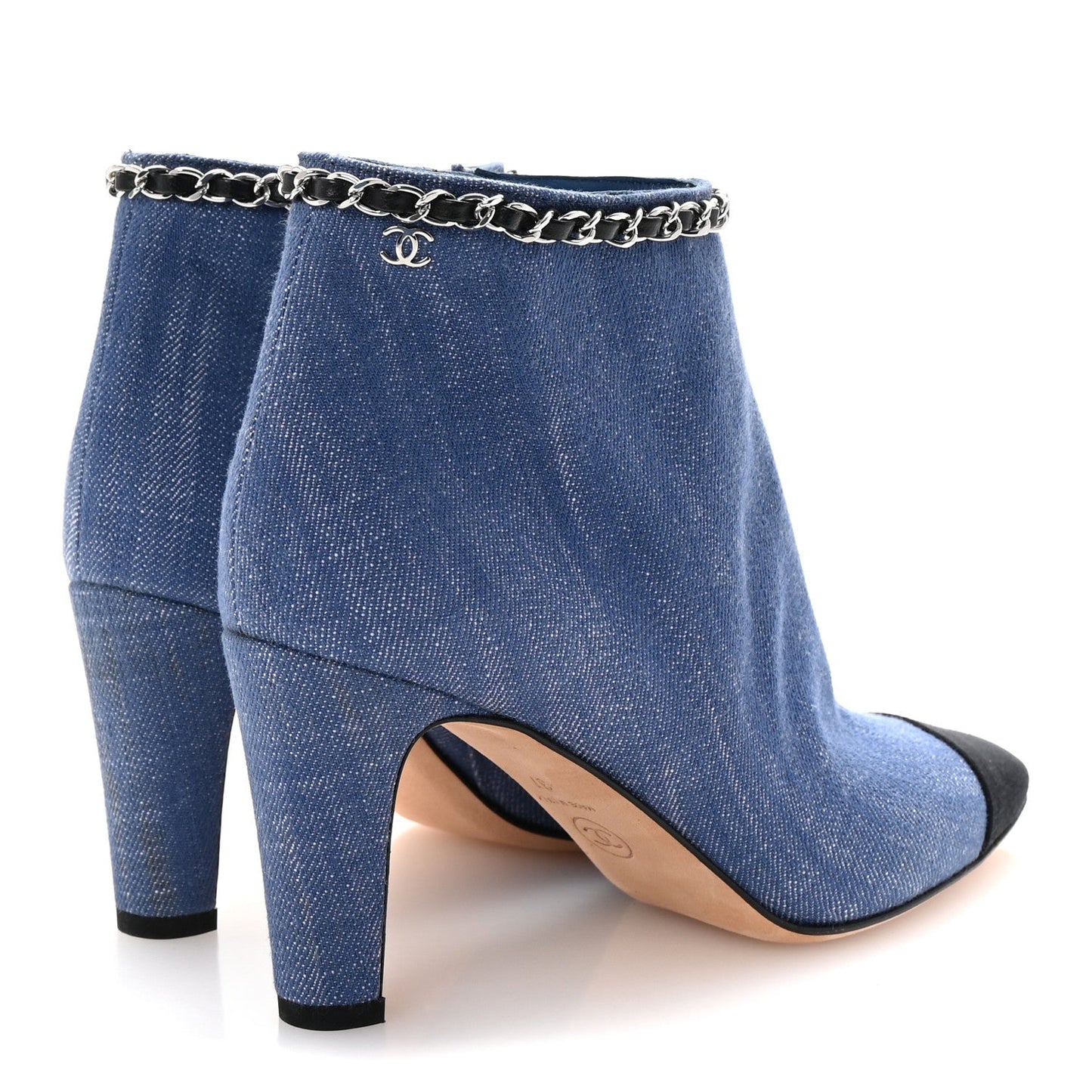 Chanel Denim Grosgrain Cap Toe Short Boots 37 Blue