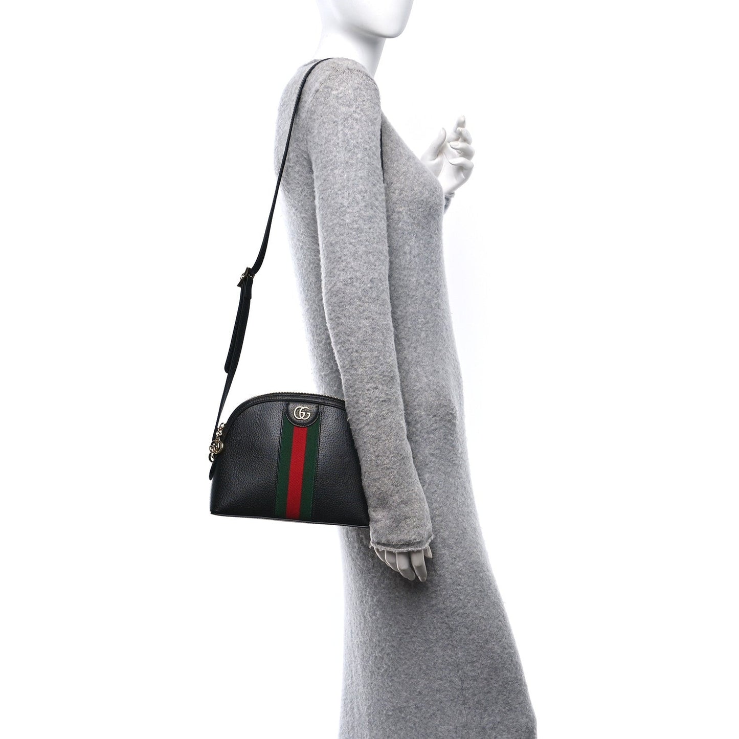 Gucci Calfskin GG Web Small Ophidia Dome Shoulder Bag Black