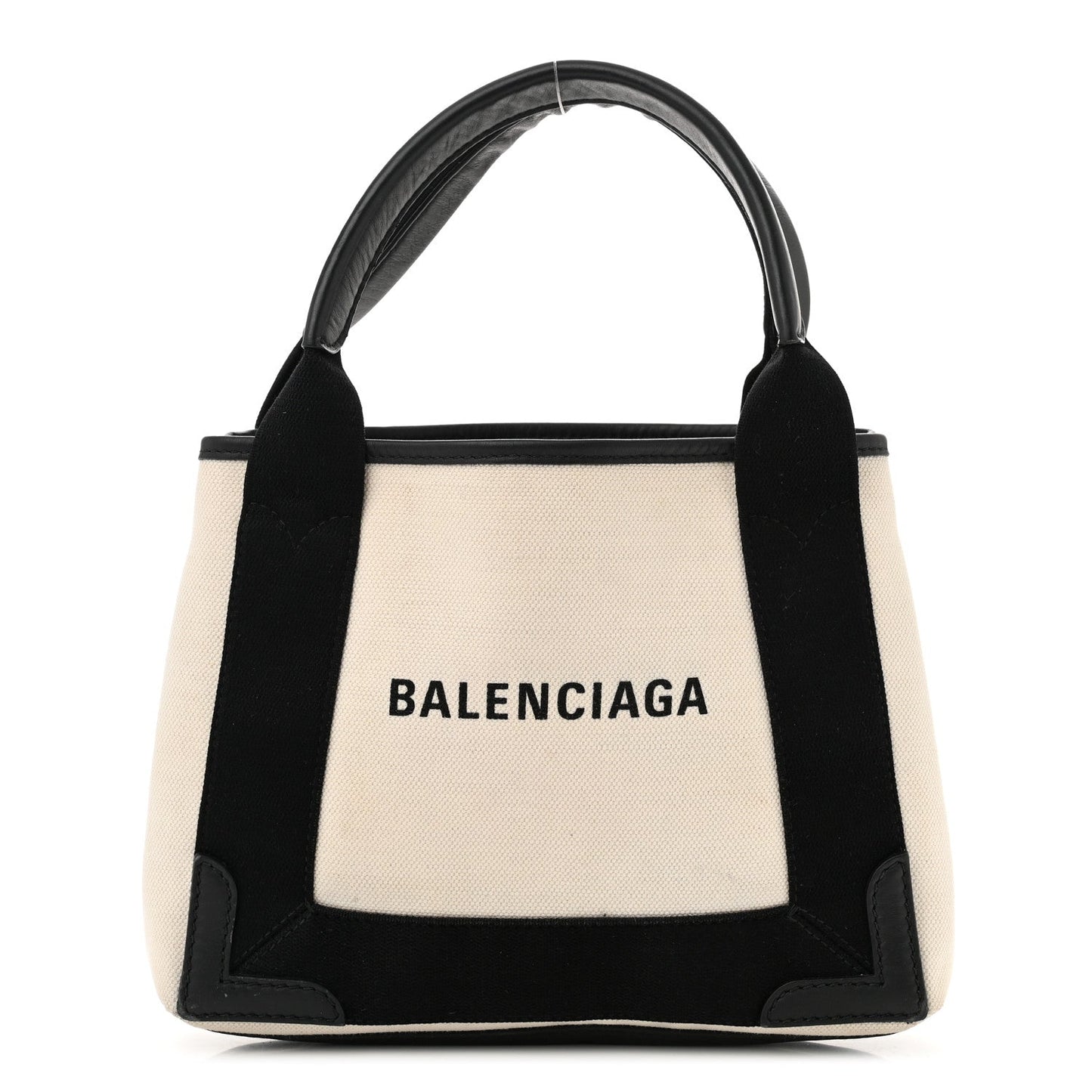 Balenciaga Cotton Canvas Calfskin Navy Cabas XS Natural Black