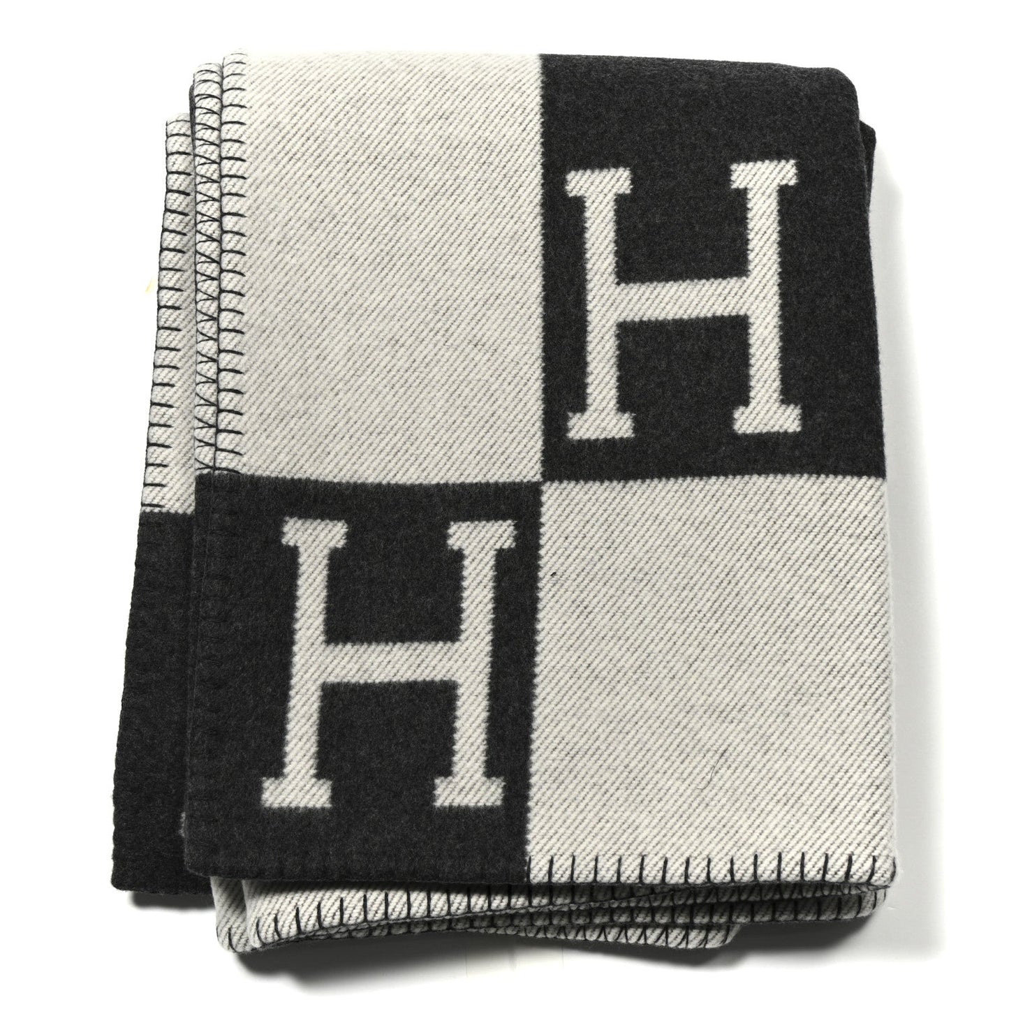 Hermes Wool Cashmere Avalon Blanket Ecru Gris Fonce