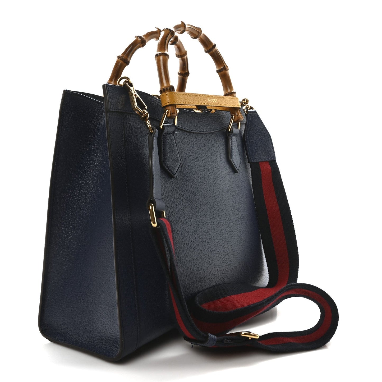 Gucci Textured Dollar Calfskin Web Medium Diana Tote Bag Royal Crop