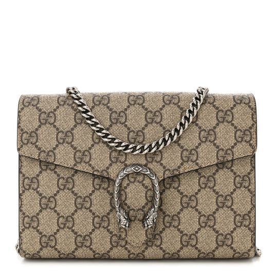 Gucci GG Supreme Monogram Mini Dionysus Chain Wallet Beige Taupe
