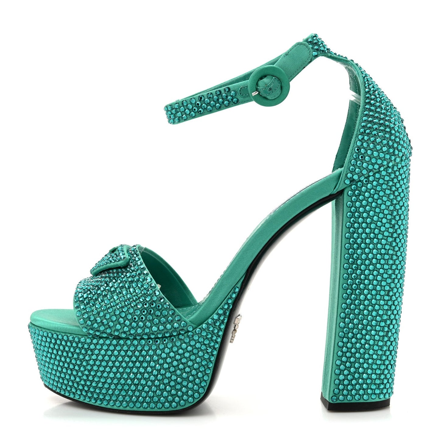 Prada Satin Crystal Triangle Logo 40/135mm Platform Sandals 38 Mango