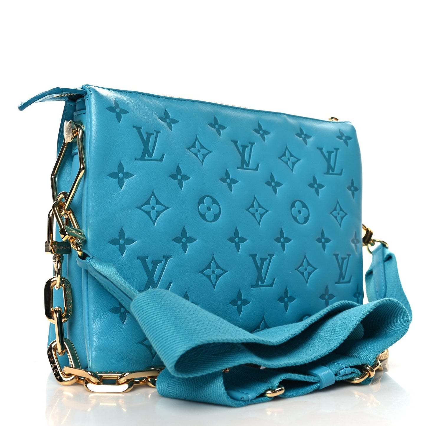 Louis Vuitton Lambskin Embossed Monogram Coussin PM Turquoise