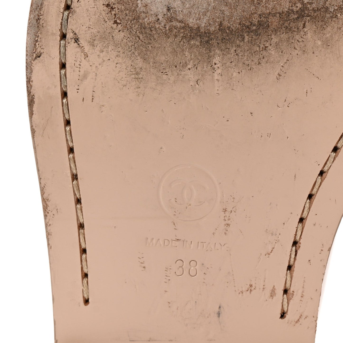 Chanel Shiny Calfskin CC Loafers 38 Beige White
