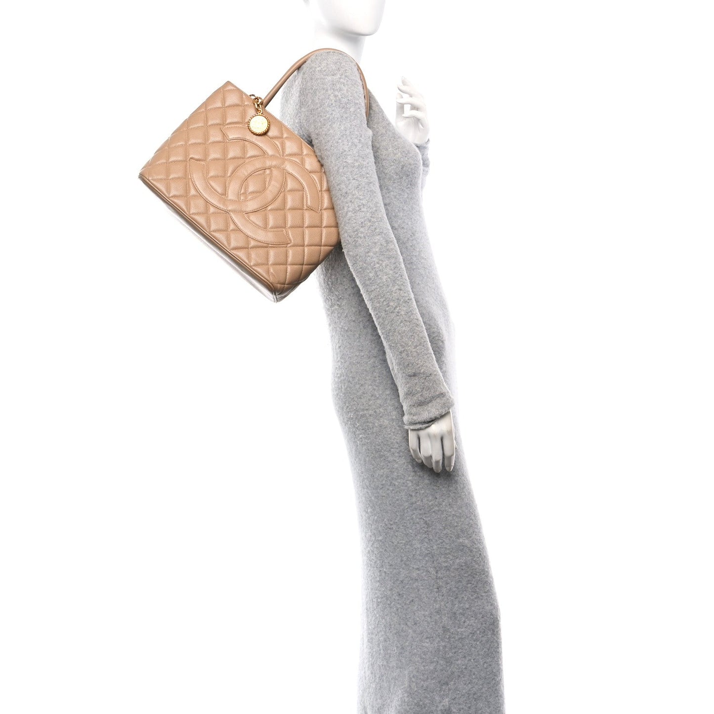 Chanel Caviar Quilted Medallion Tote Beige