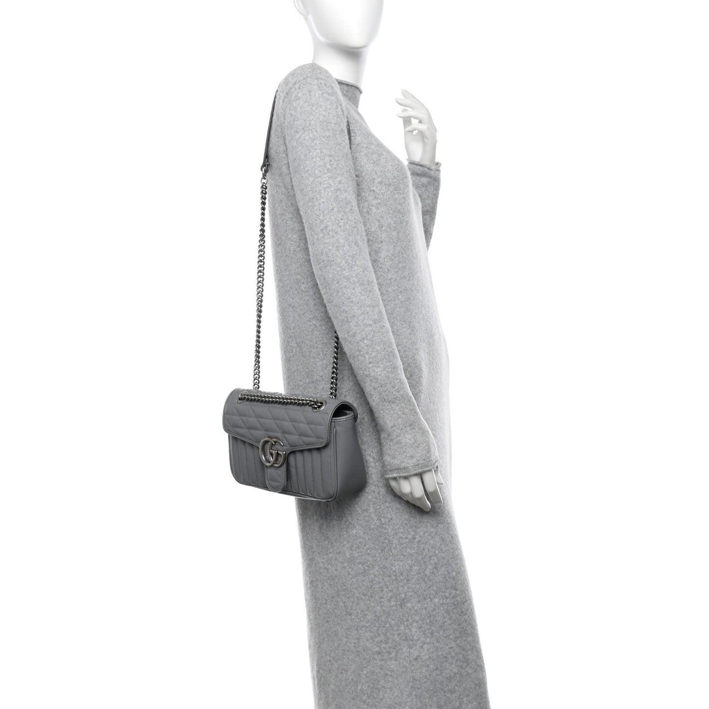 Gucci Calfskin Matelasse Aria Small GG Marmont Shoulder Bag Deep Grey