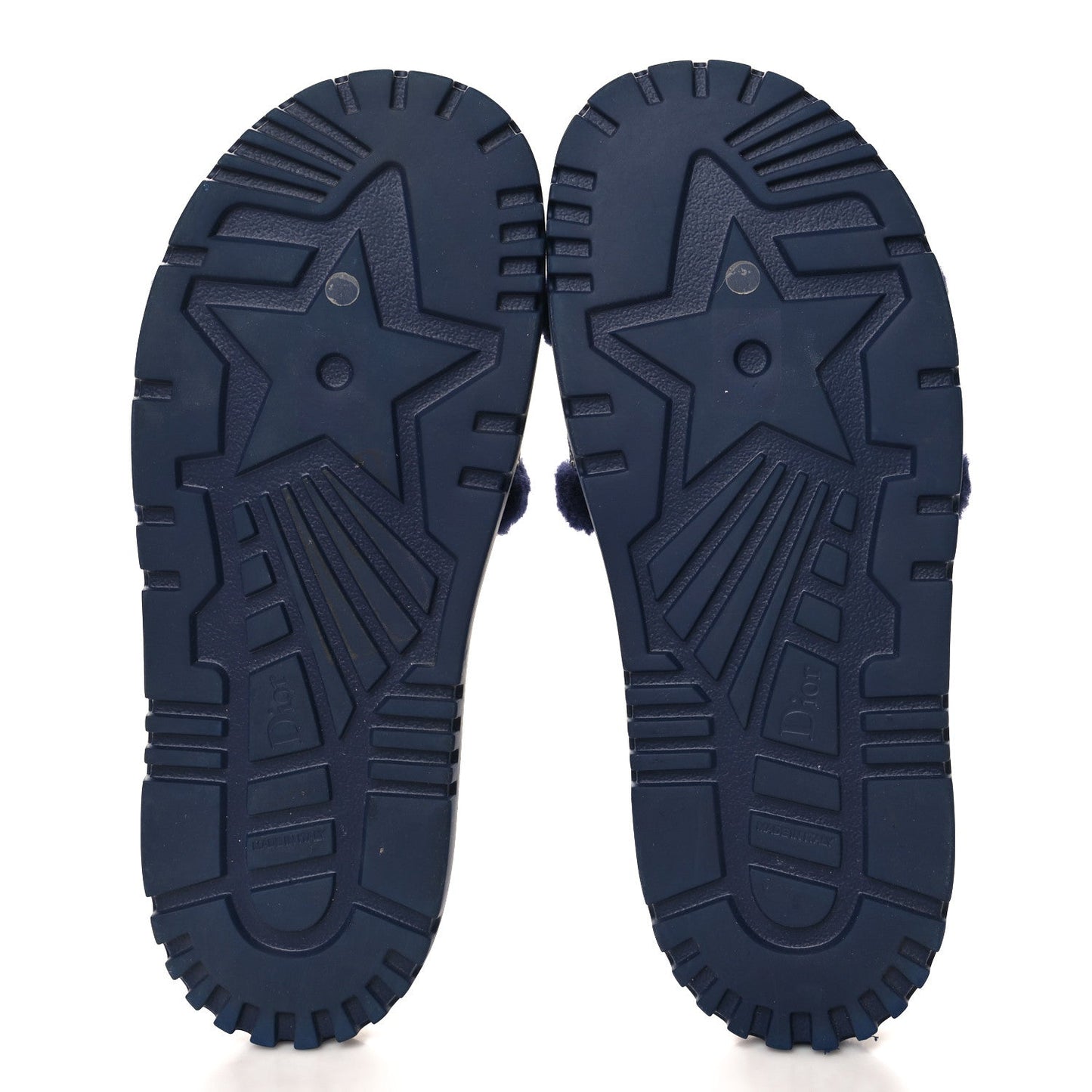 Christian Dior Shearling Canvas Lurex Embroidered Dway 10mm Slide Sandals 41 Navy Natural
