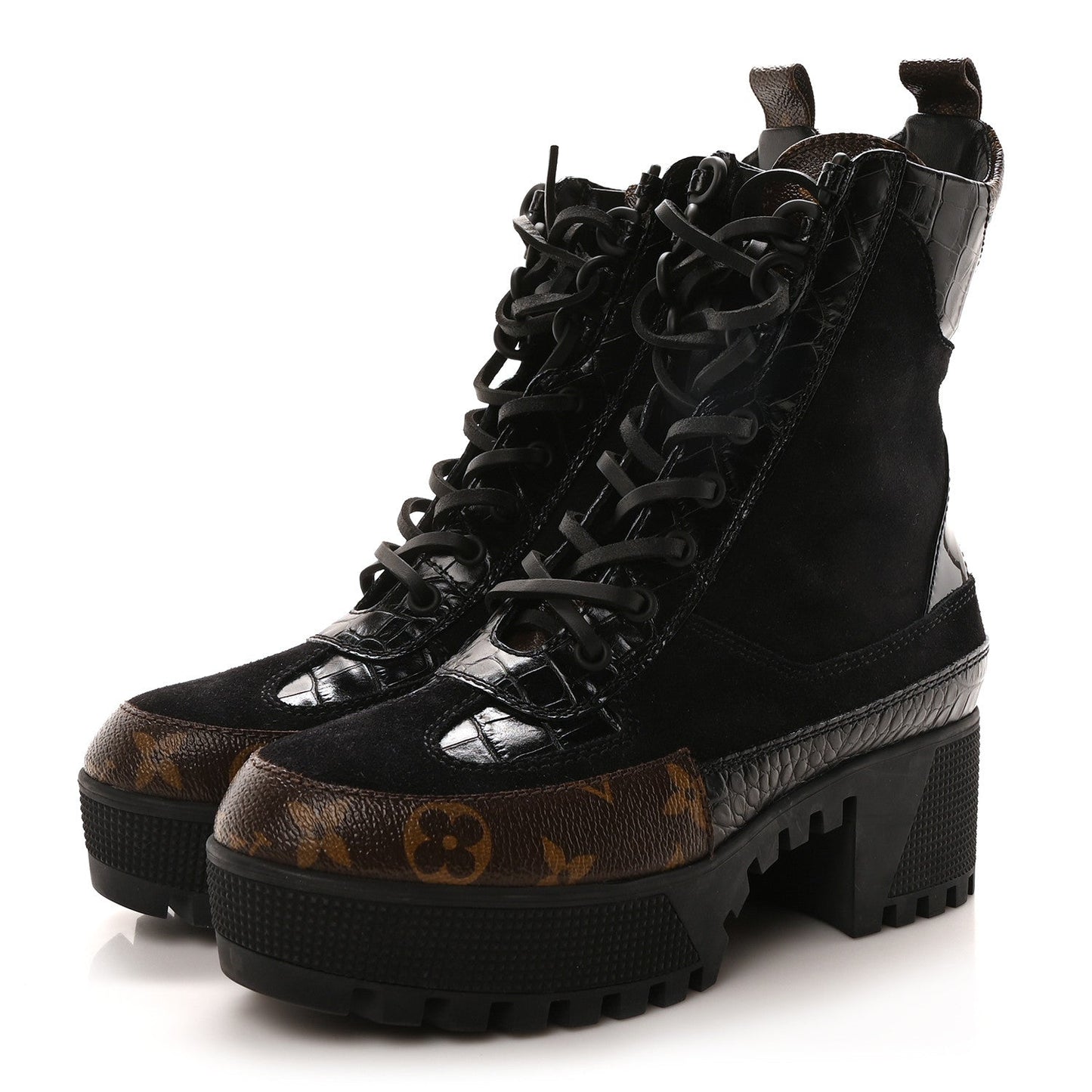 Louis Vuitton Suede Calfskin Monogram Laureate Platform Desert Boots Black