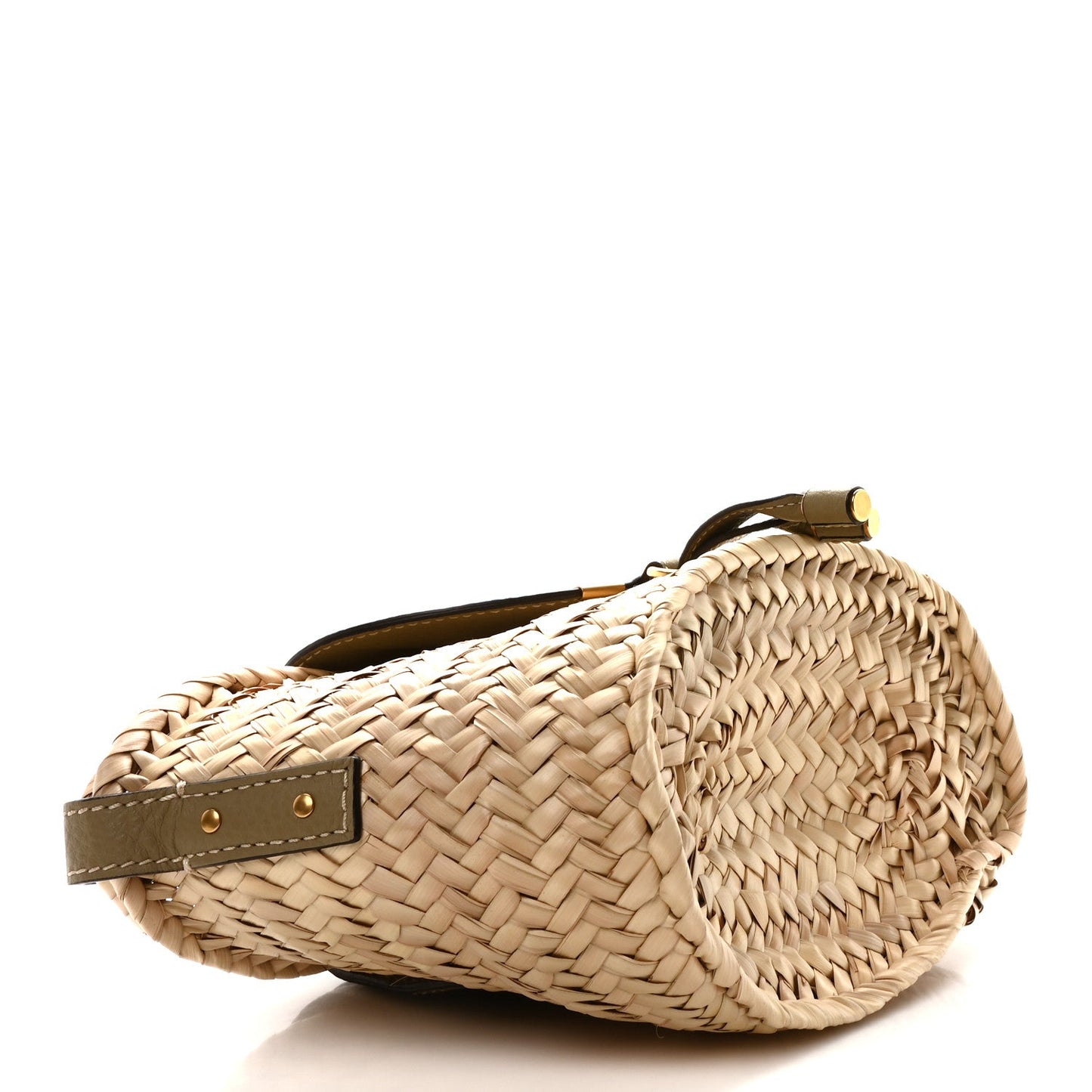 Chloe Raffia Small Grain Calfskin Small Marcie Basket Shoulder Bag Pottery Green