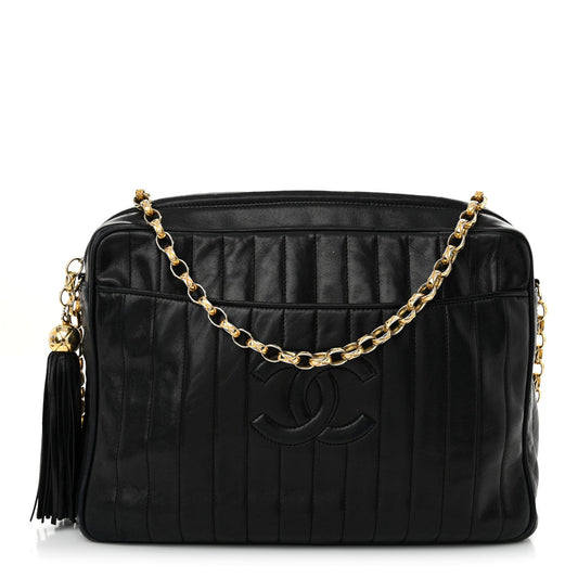 Chanel Lambskin Vertical Quilted Tassel Camera Case Black
