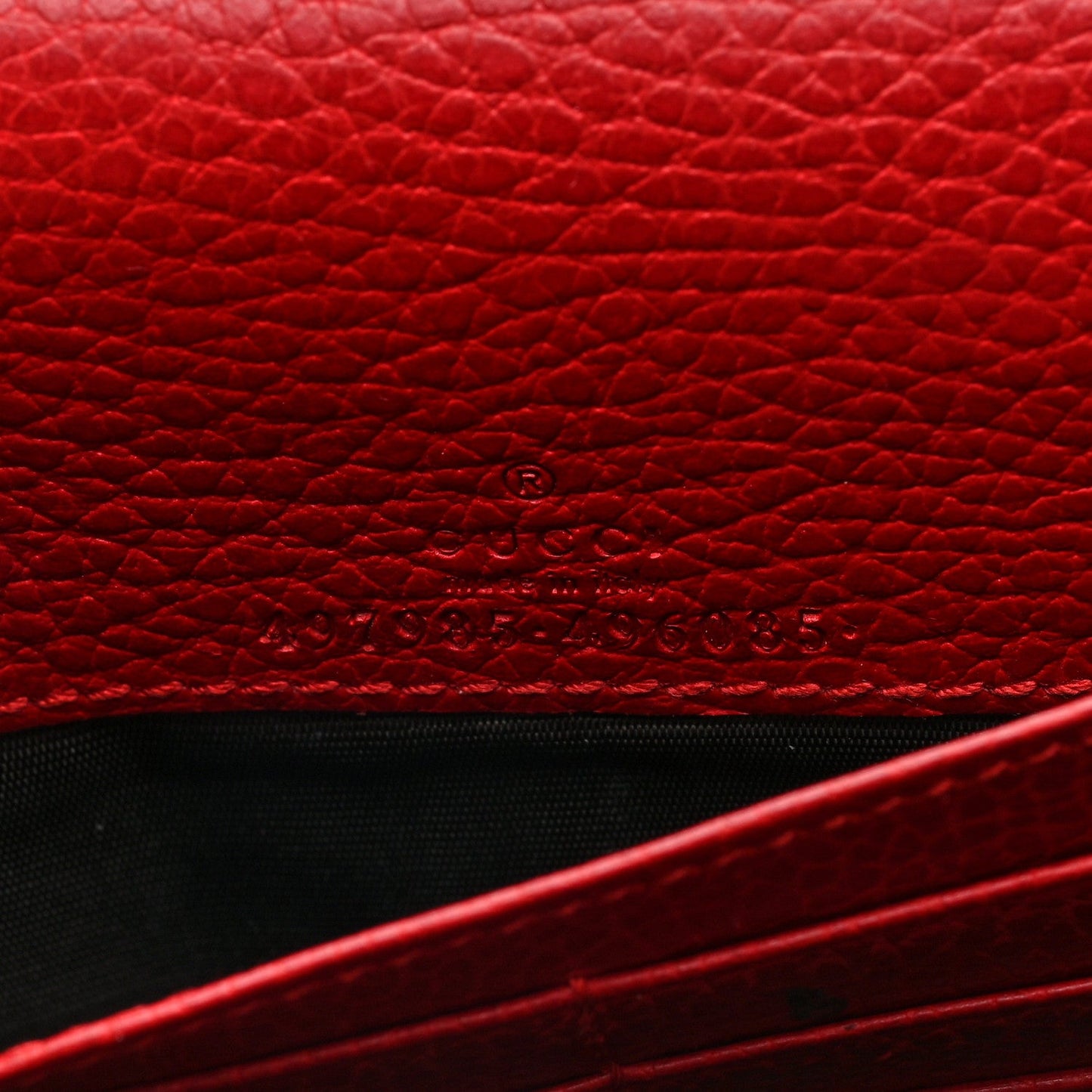 Gucci Dollar Calfskin Mini GG Marmont Chain Wallet Hibiscus Red