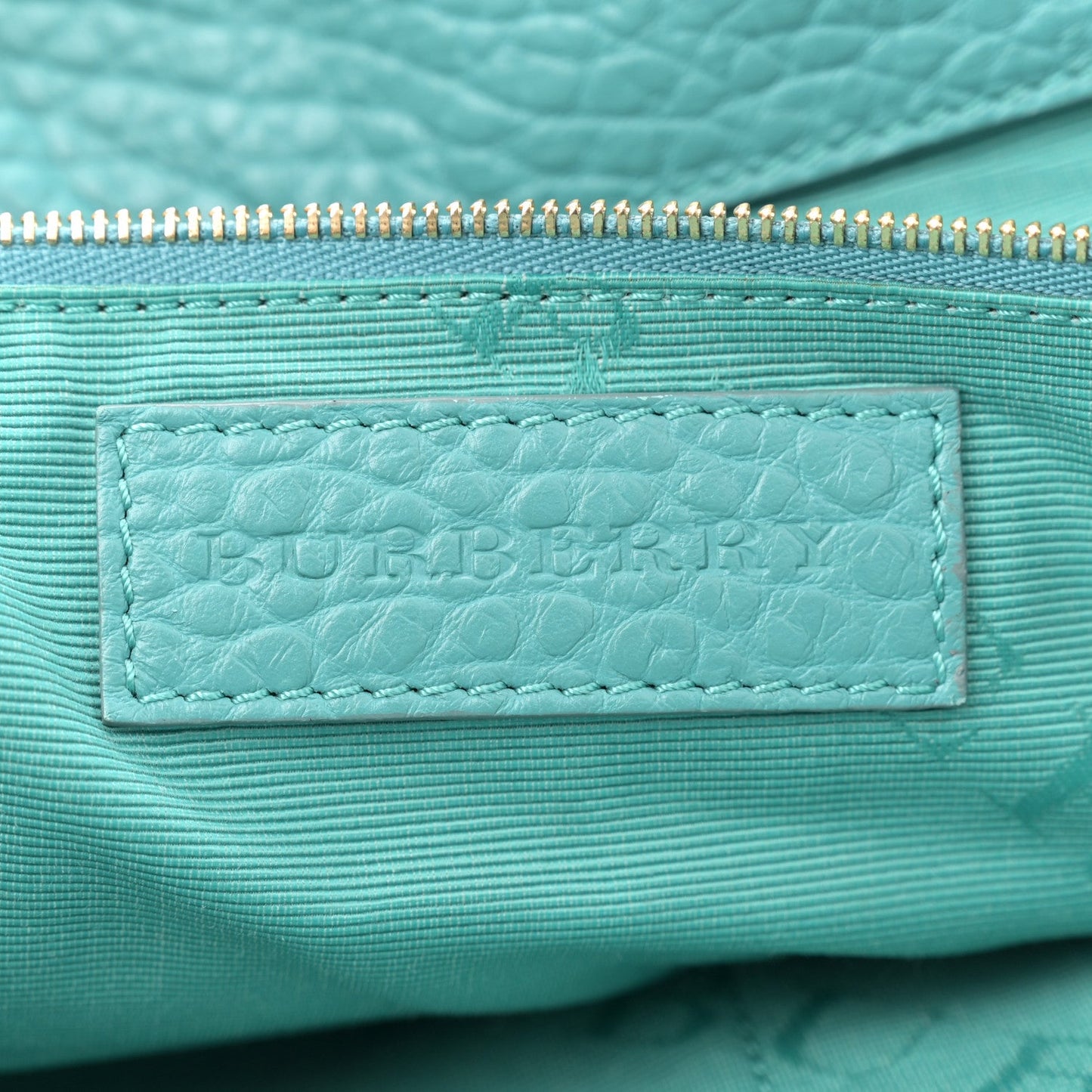 Burberry Heritage Grain Check Embossed Medium Dewsbury Tote Turquoise