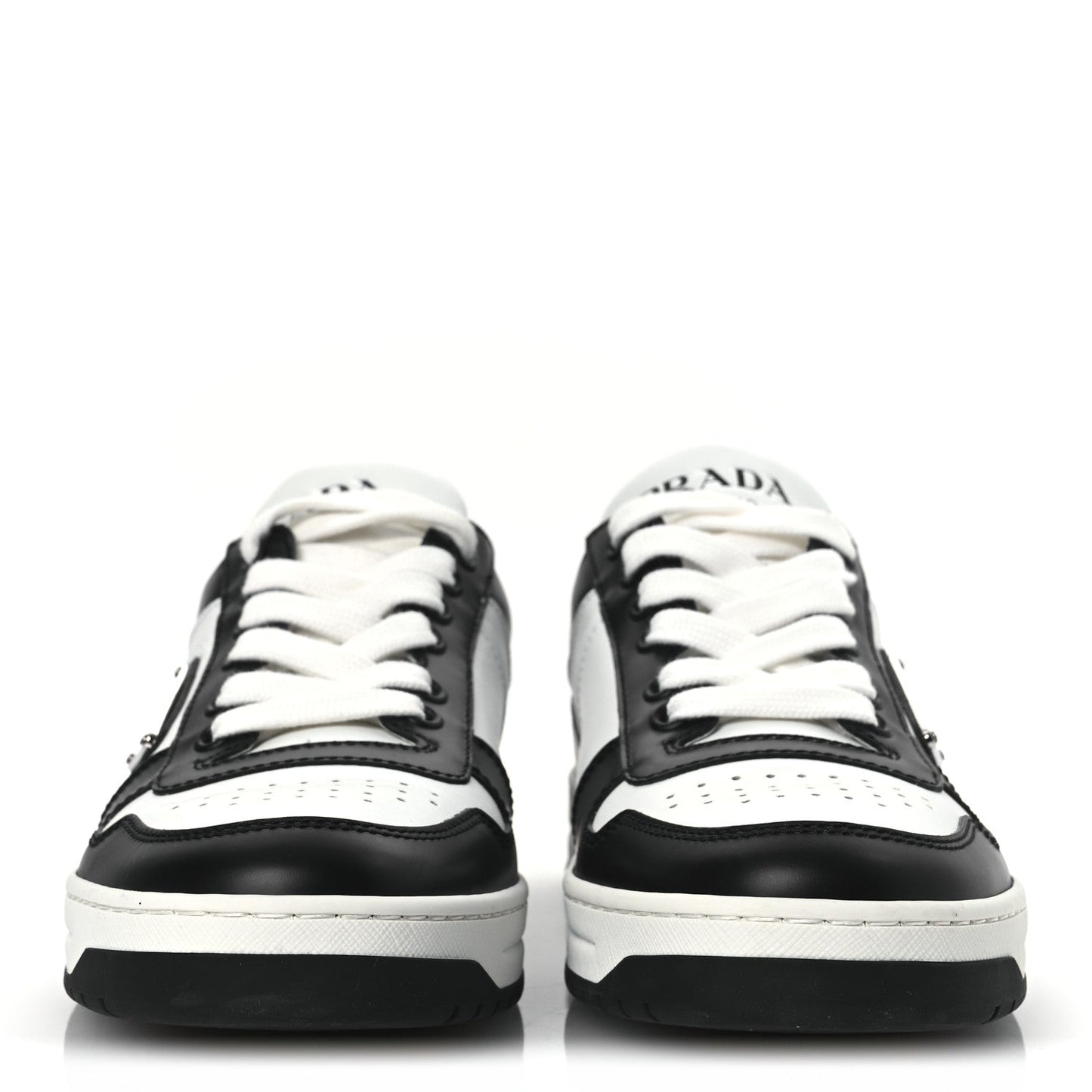 Prada Vitello Sport Spazzolato Rois Metal Triangle Logo Downtown Low Top Sneakers 37.5 White Black