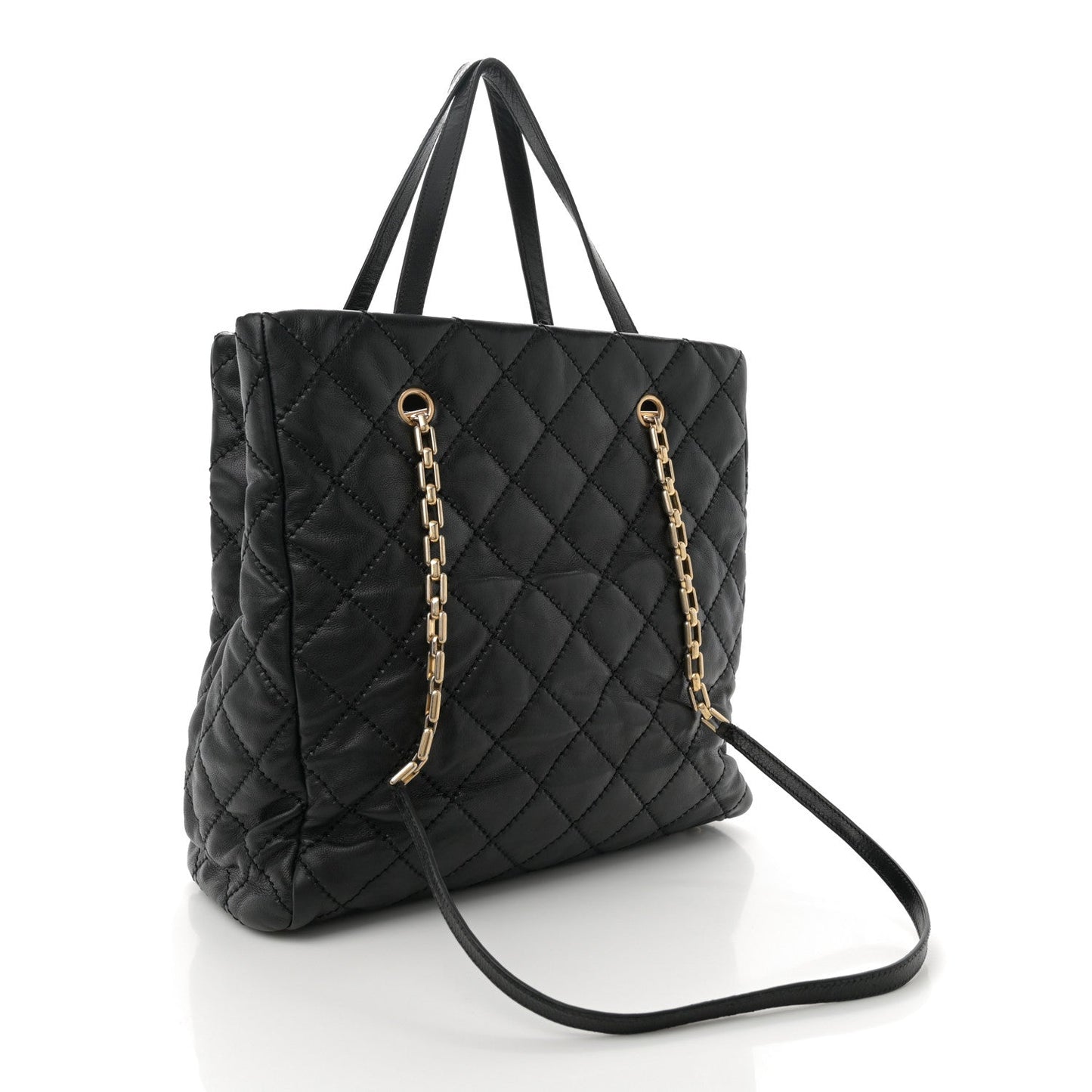 Chanel Calfskin Quilted Large Retro Chain Tote Black