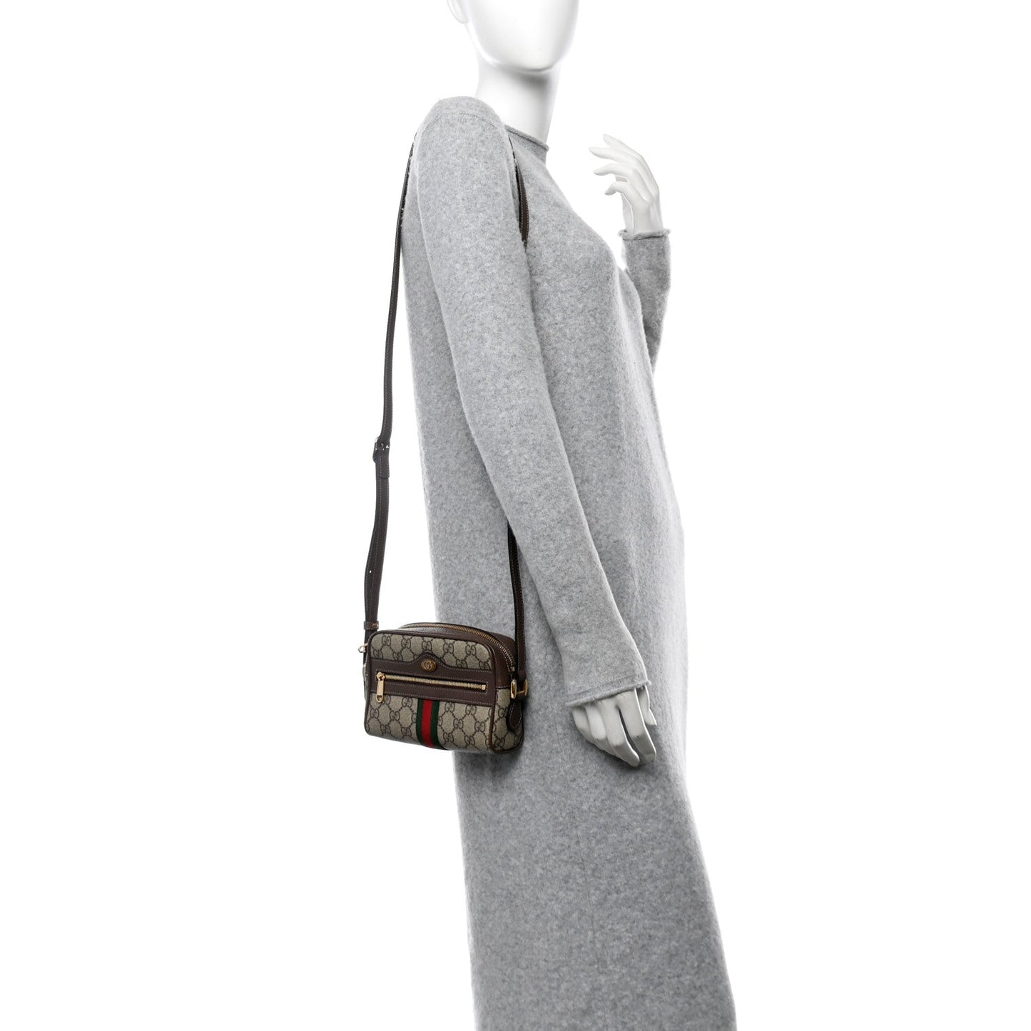 Gucci GG Supreme Monogram Web Mini Ophidia Shoulder Bag Brown