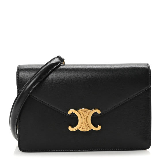 Celine Shiny Calfskin Triomphe Margo Wallet on Chain Black