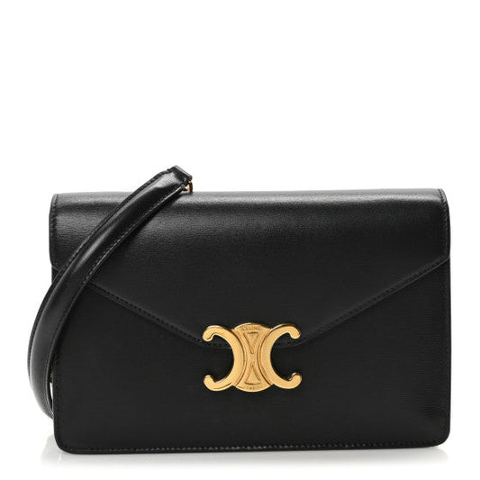 Celine Shiny Calfskin Triomphe Margo Wallet on Chain Black