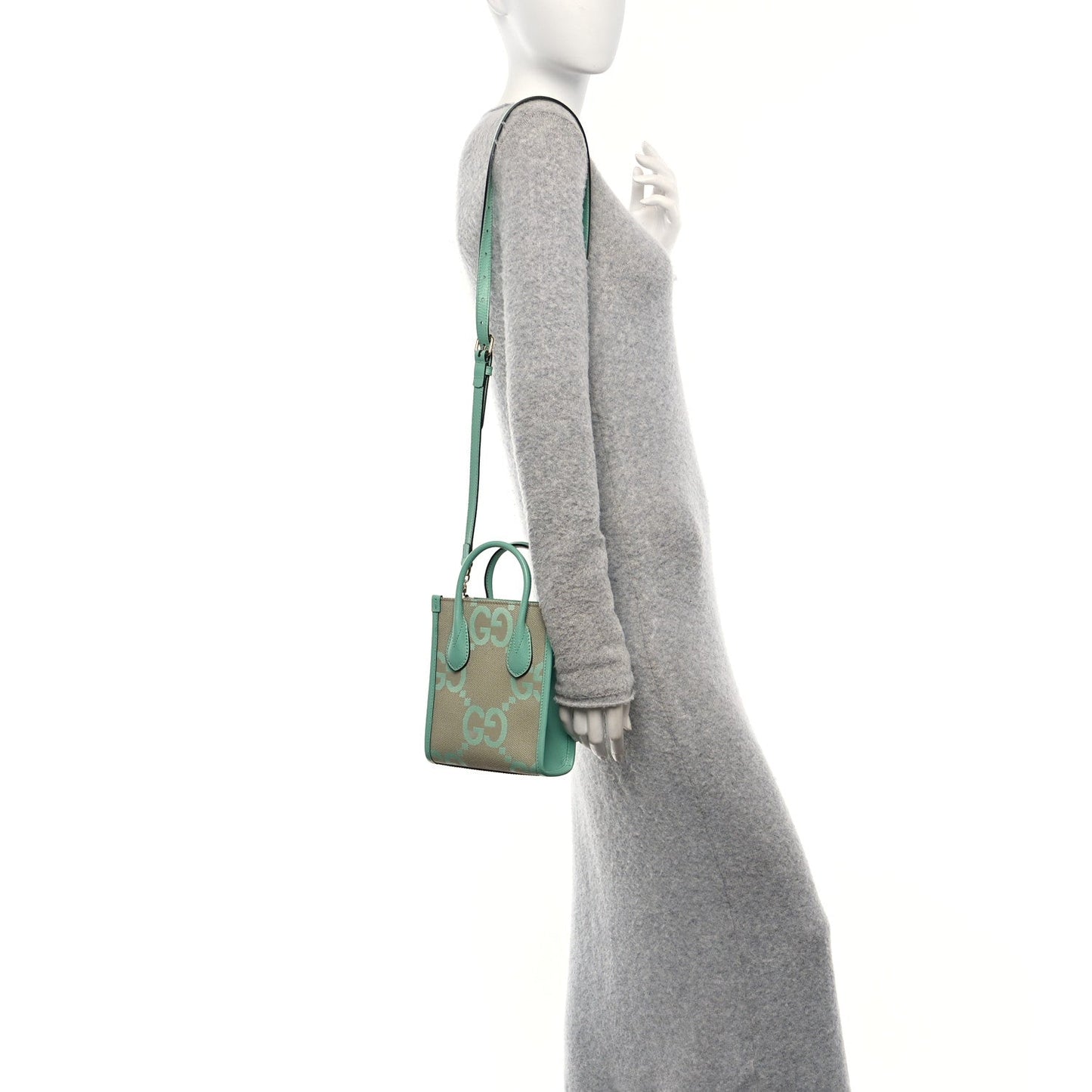 Gucci Monogram Jumbo GG Textured Dollar Calfskin Mini Tote Bag Pepperlight Mint