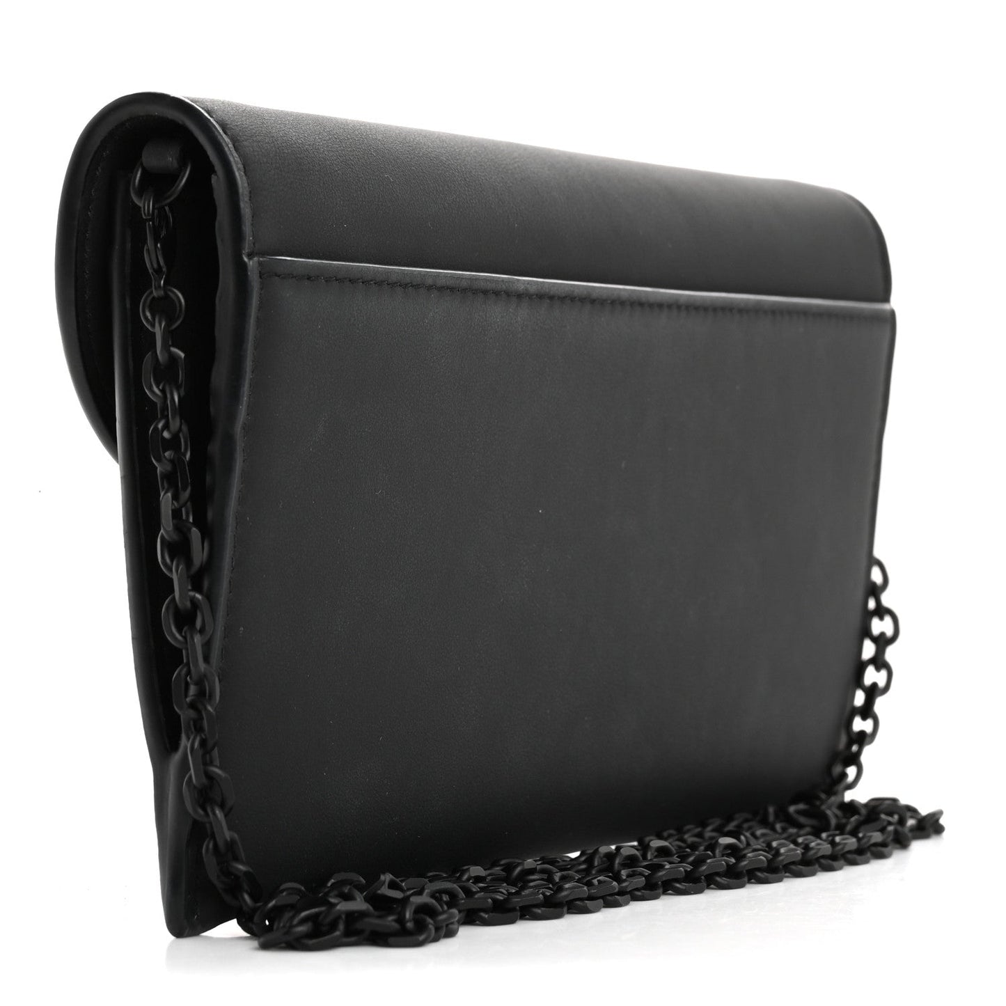 Christian Dior Ultra Matte Calfskin Saddle Chain Wallet Pouch Black
