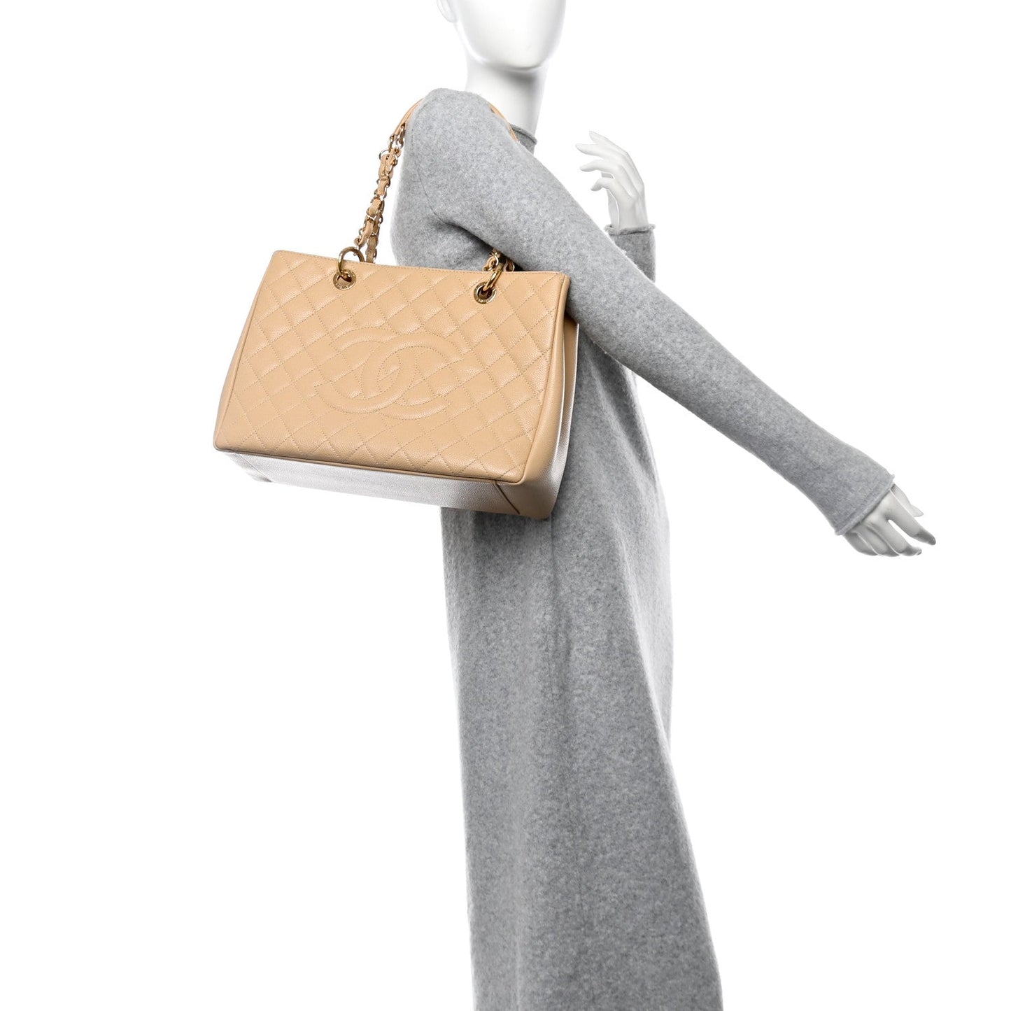 Chanel Caviar Quilted Grand Shopping Tote GST Beige Clair